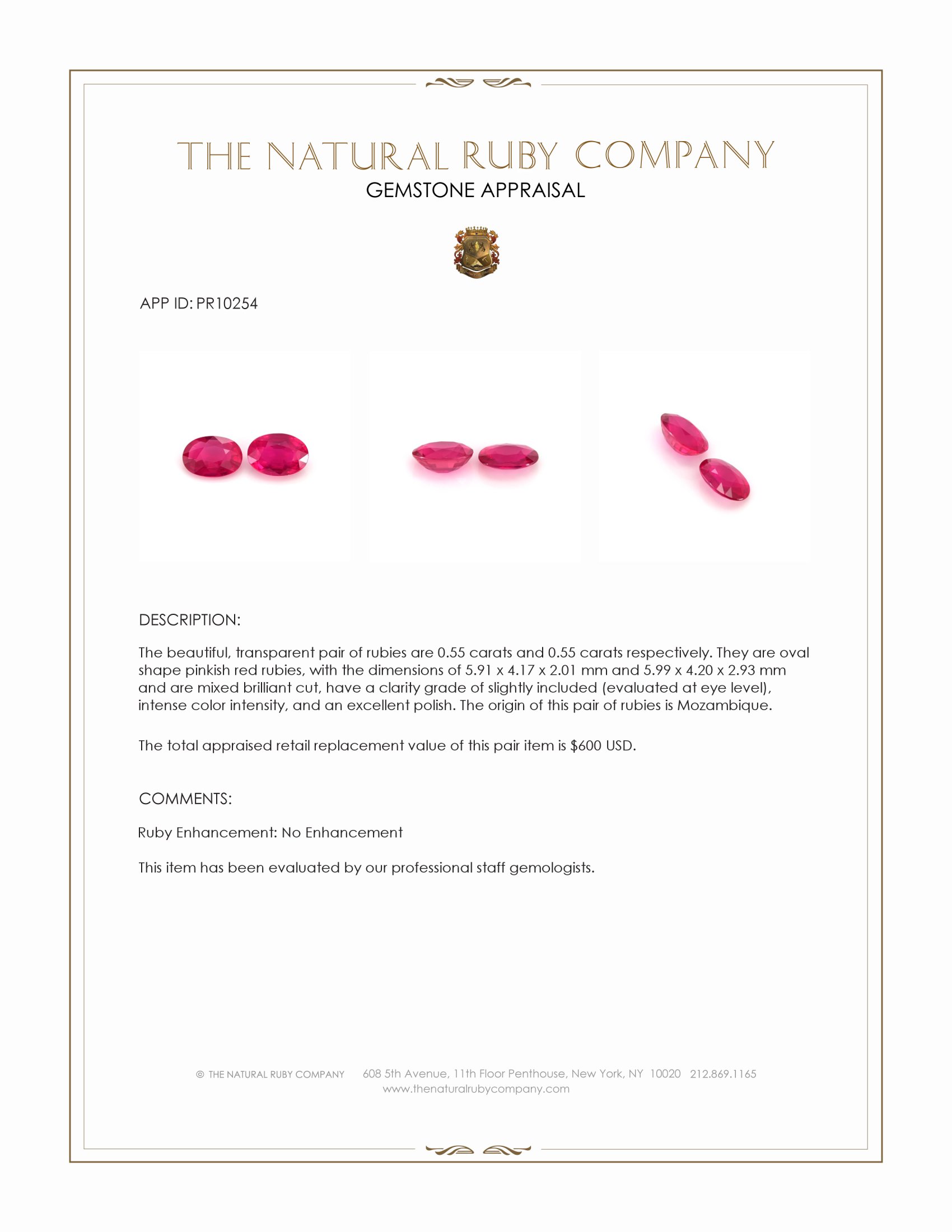 1.10 Ct.Tw. Pinkish Red Ruby Pair from Mozambique