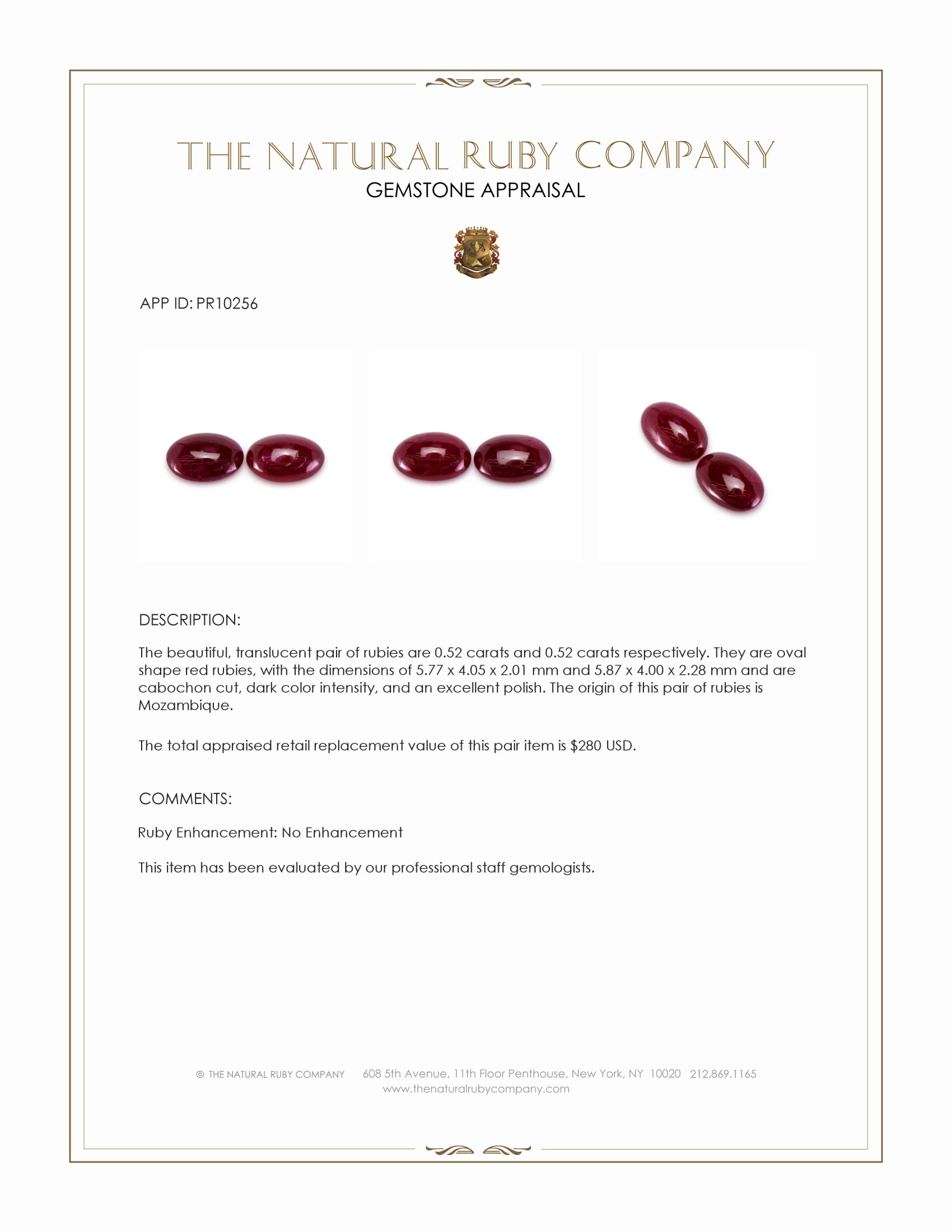 1.04 Ct.Tw. Cabochon Ruby Pair from Mozambique