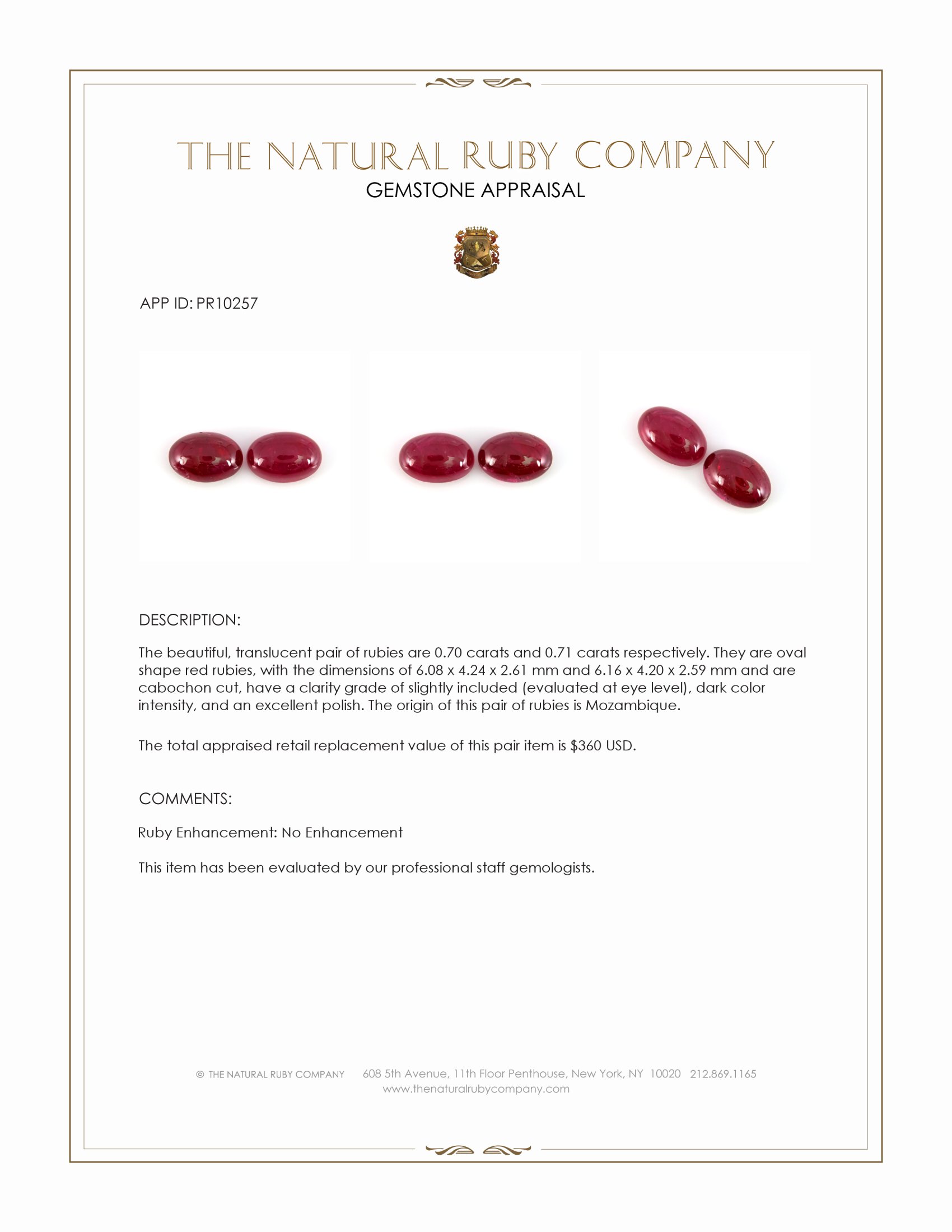 1.41 Ct.Tw. Cabochon Ruby Pair from Mozambique
