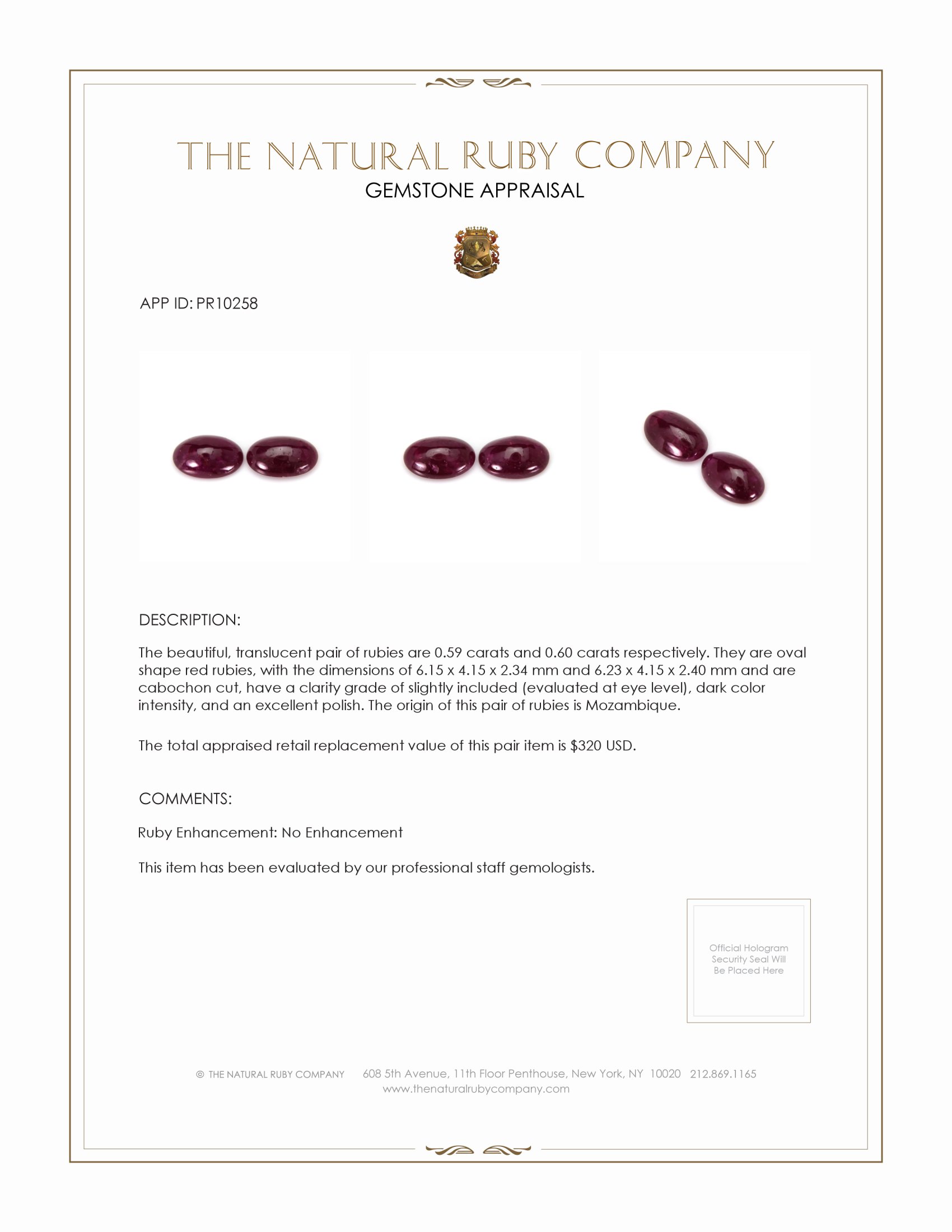 1.19 Ct.Tw. Cabochon Ruby Pair from Mozambique