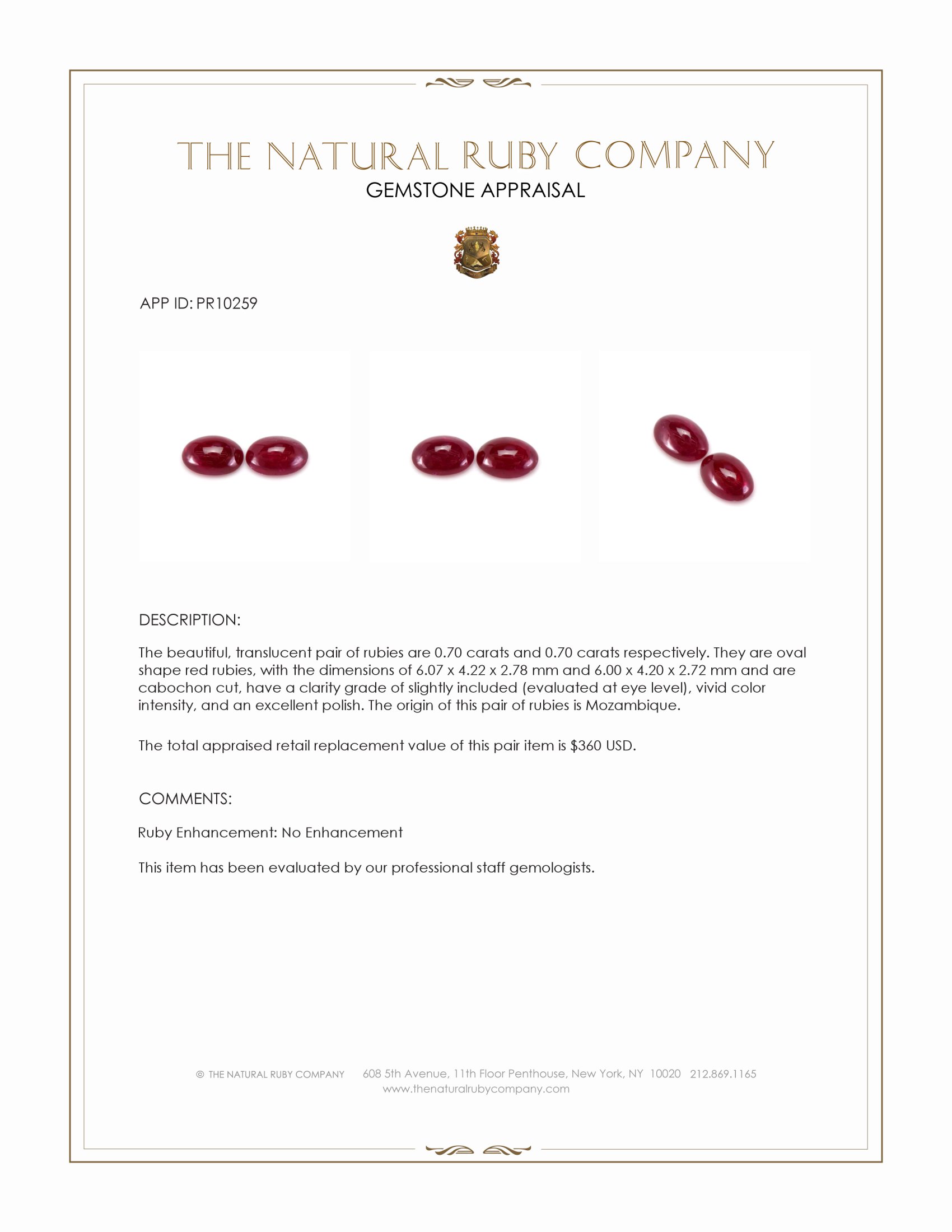 1.40 Ct.Tw. Cabochon Ruby Pair from Mozambique