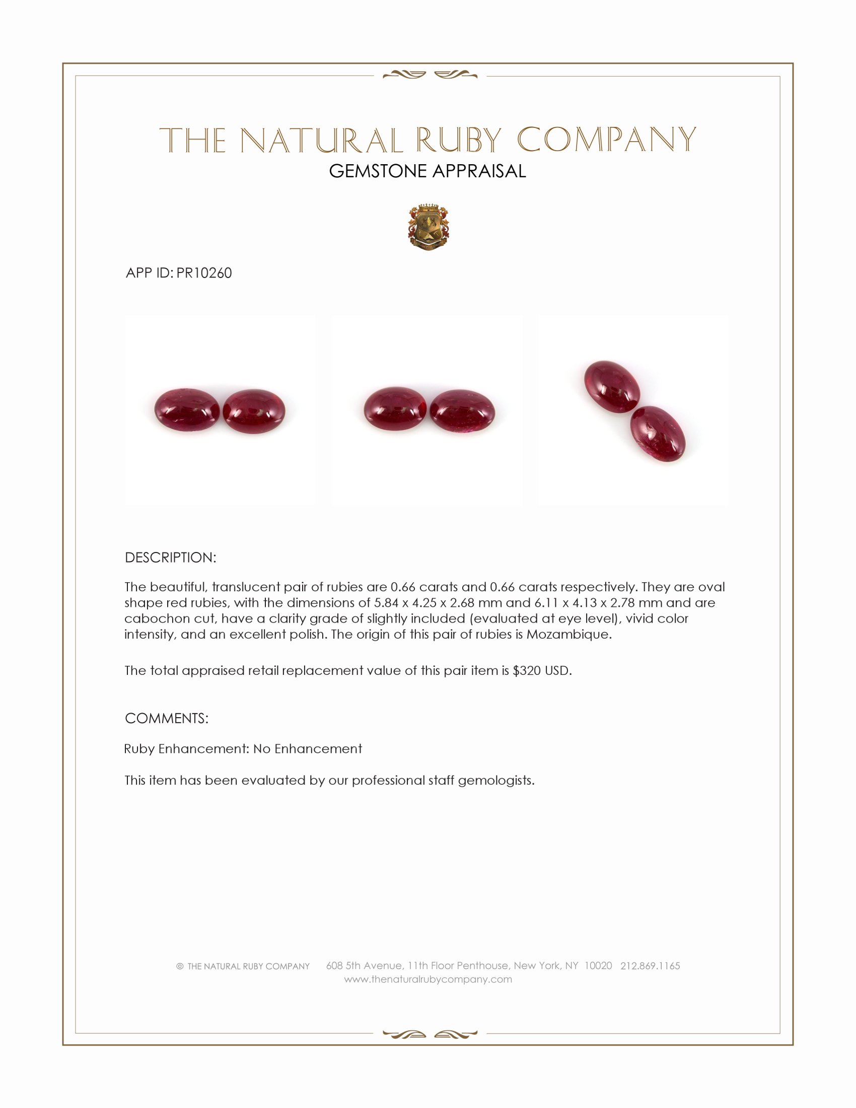 1.32 Ct.Tw. Cabochon Ruby Pair from Mozambique