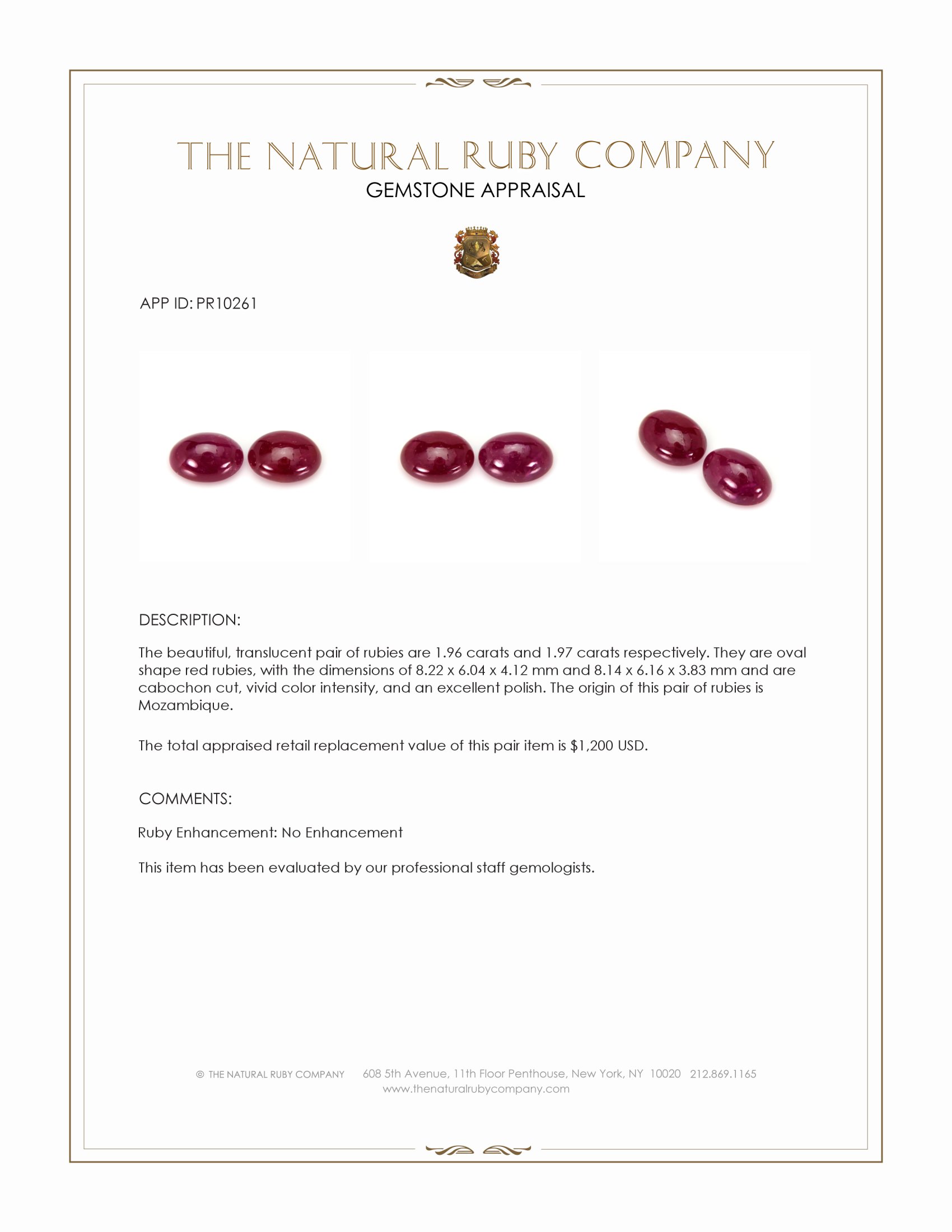 3.93 Ct.Tw. Cabochon Ruby Pair from Mozambique