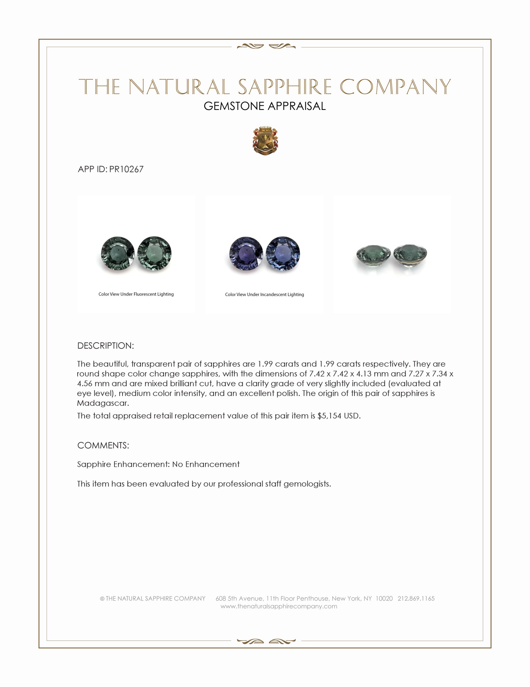 3.98 Ct.Tw. Color Change Sapphire Pair from Madagascar
