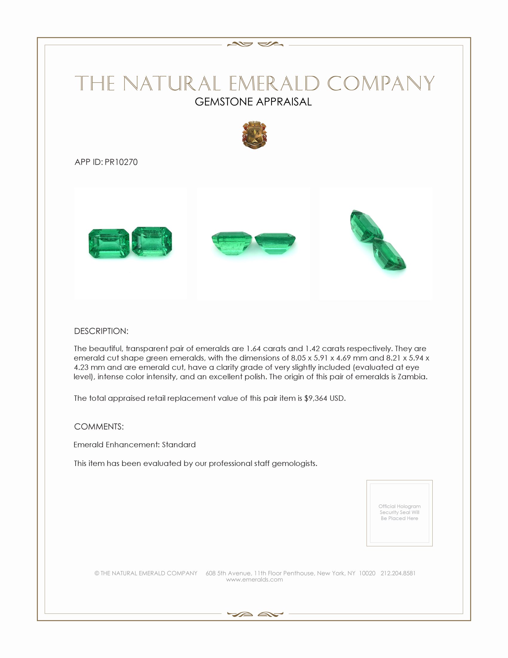 3.06 Ct.Tw. Emerald Pair from Zambia