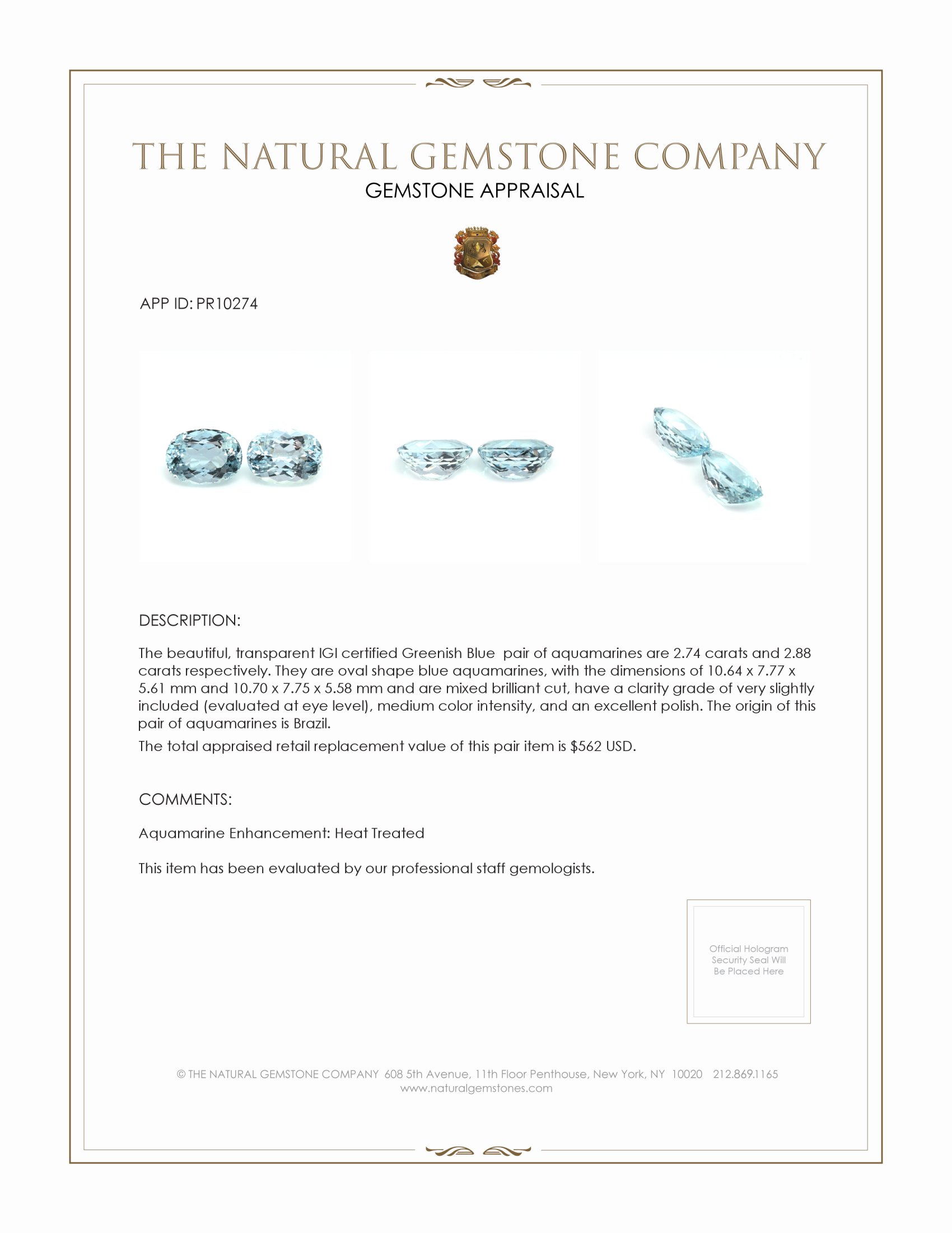 5.62 Ct.Tw. Aquamarine Pair from Brazil