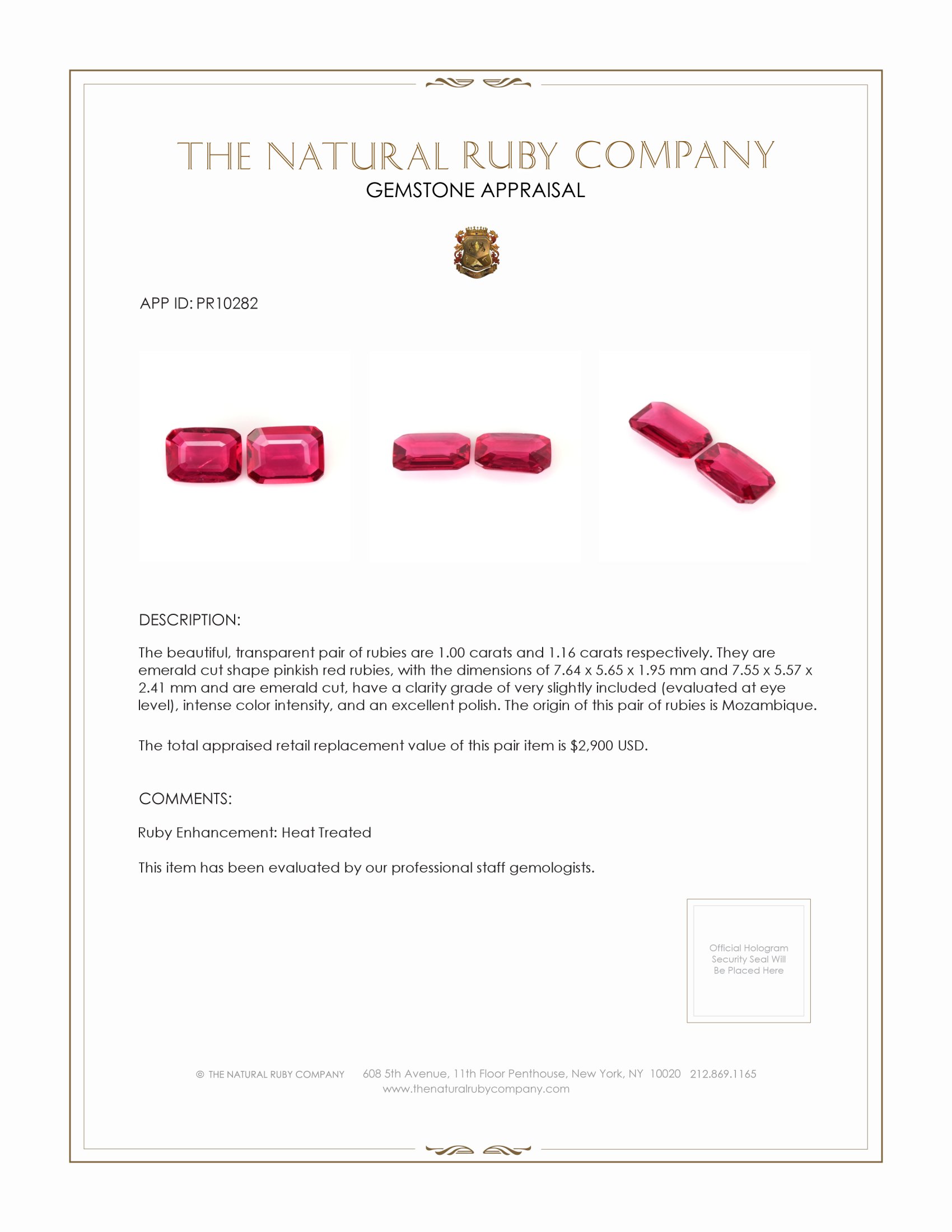 2.16 Ct.Tw. Pinkish Red Ruby Pair from Mozambique