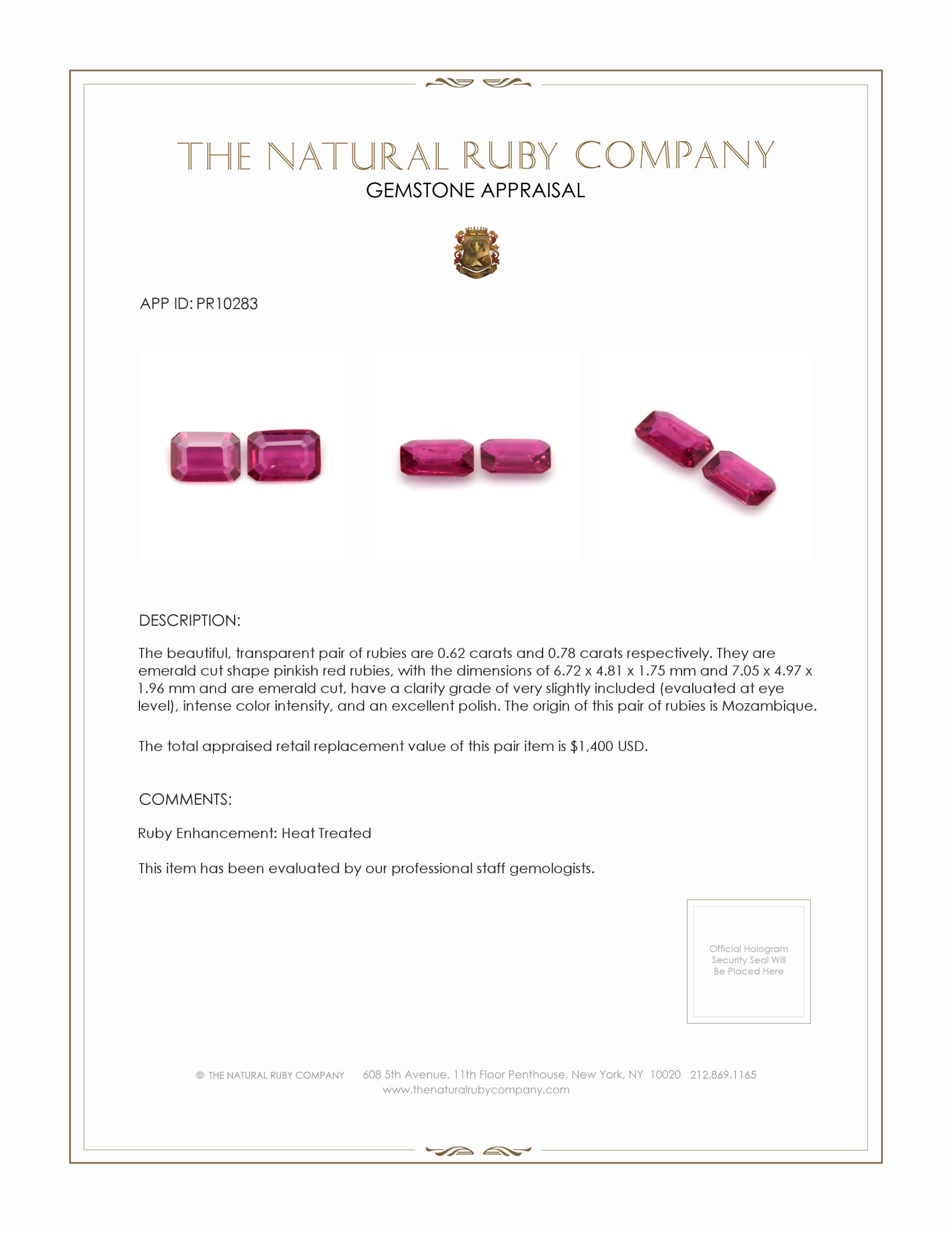 1.40 Ct.Tw. Ruby Pair from Mozambique