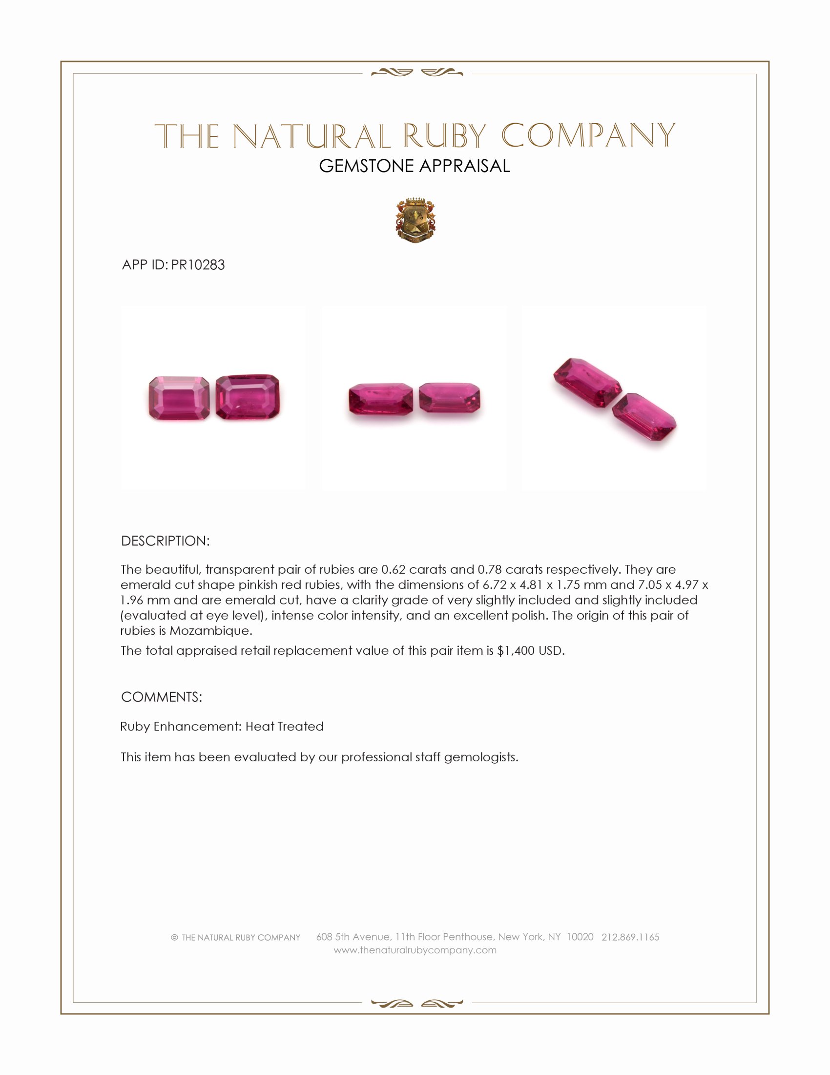 1.40 Ct.Tw. Pinkish Red Ruby Pair from Mozambique
