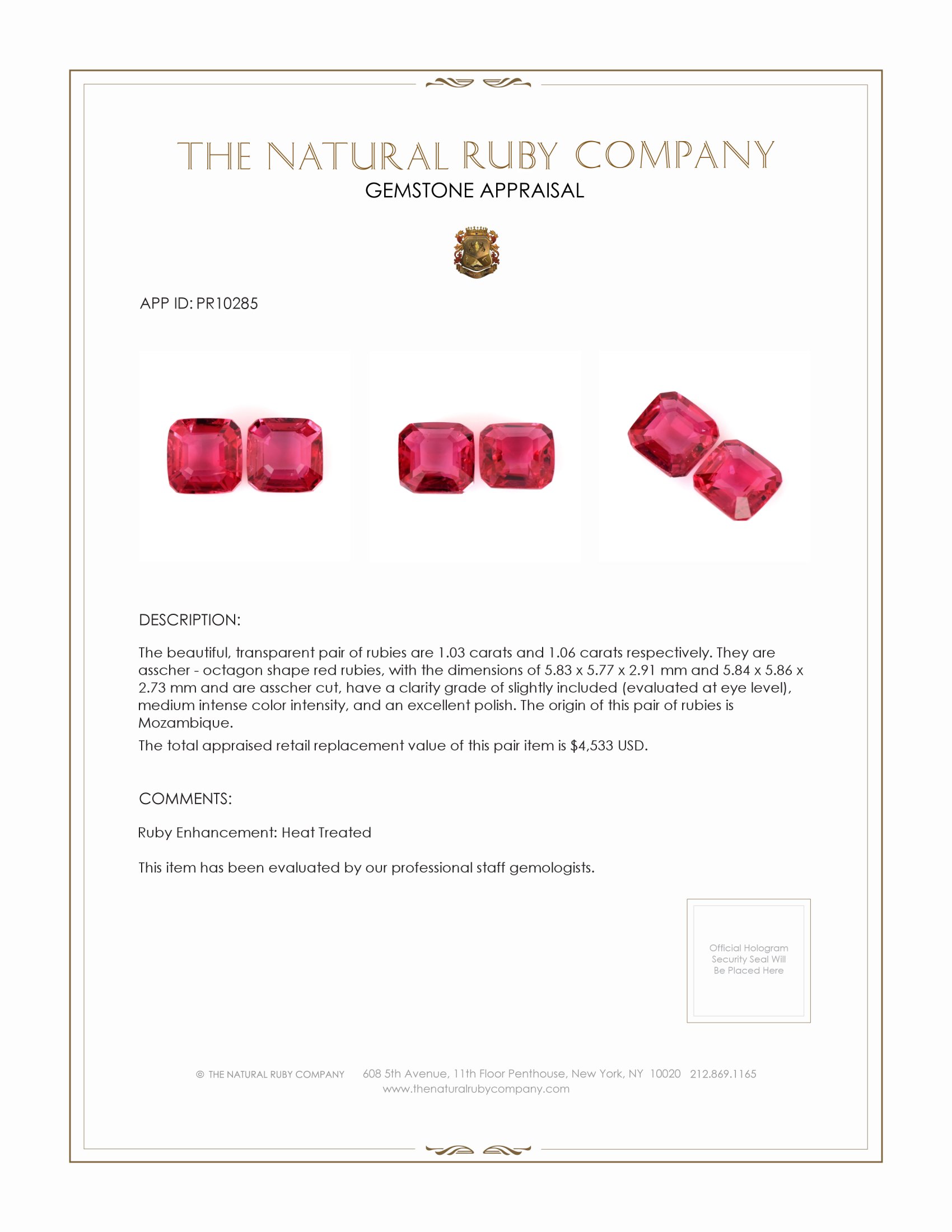 2.09 Ct.Tw. Ruby Pair from Mozambique