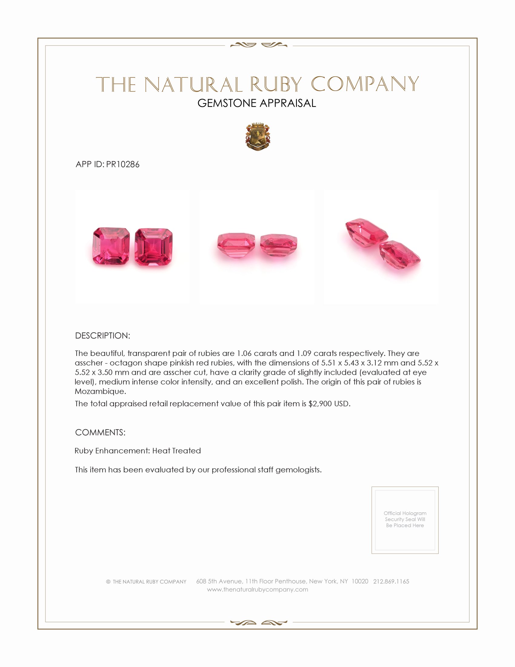 2.15 Ct.Tw. Pinkish Red Ruby Pair from Mozambique