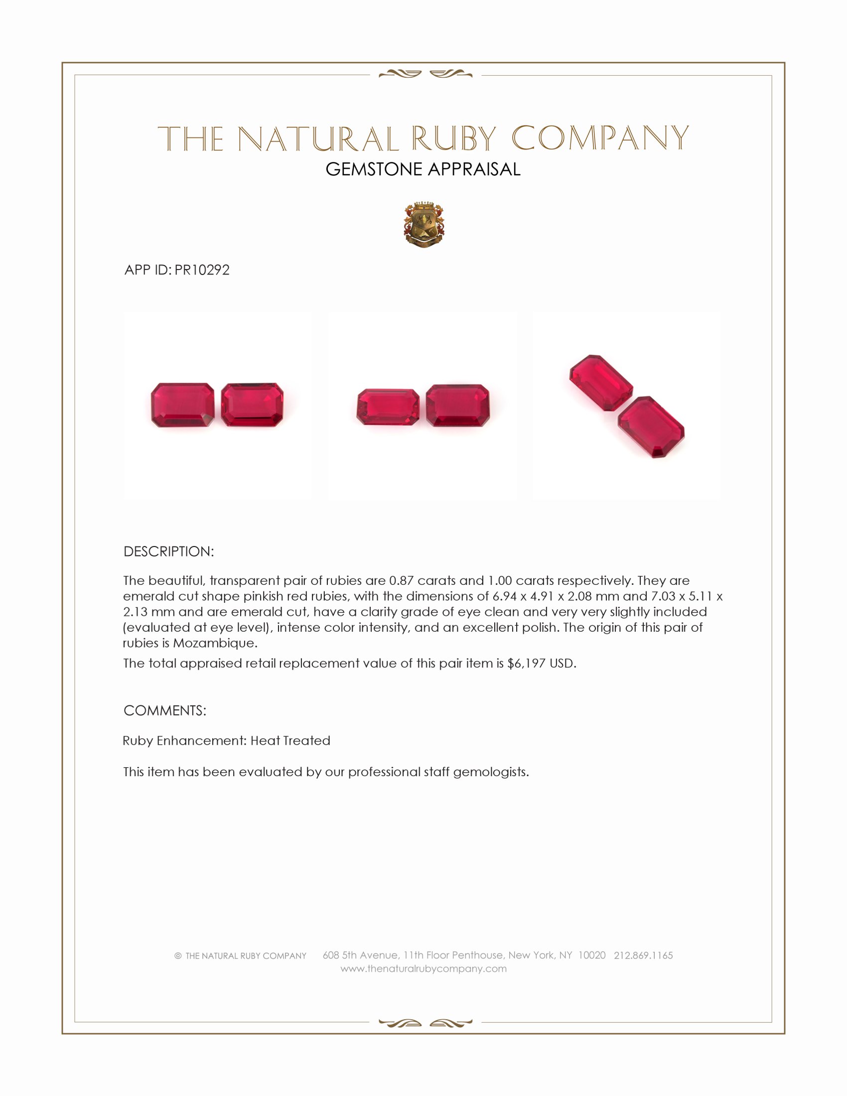 1.87 Ct.Tw. Pinkish Red Ruby Pair from Mozambique