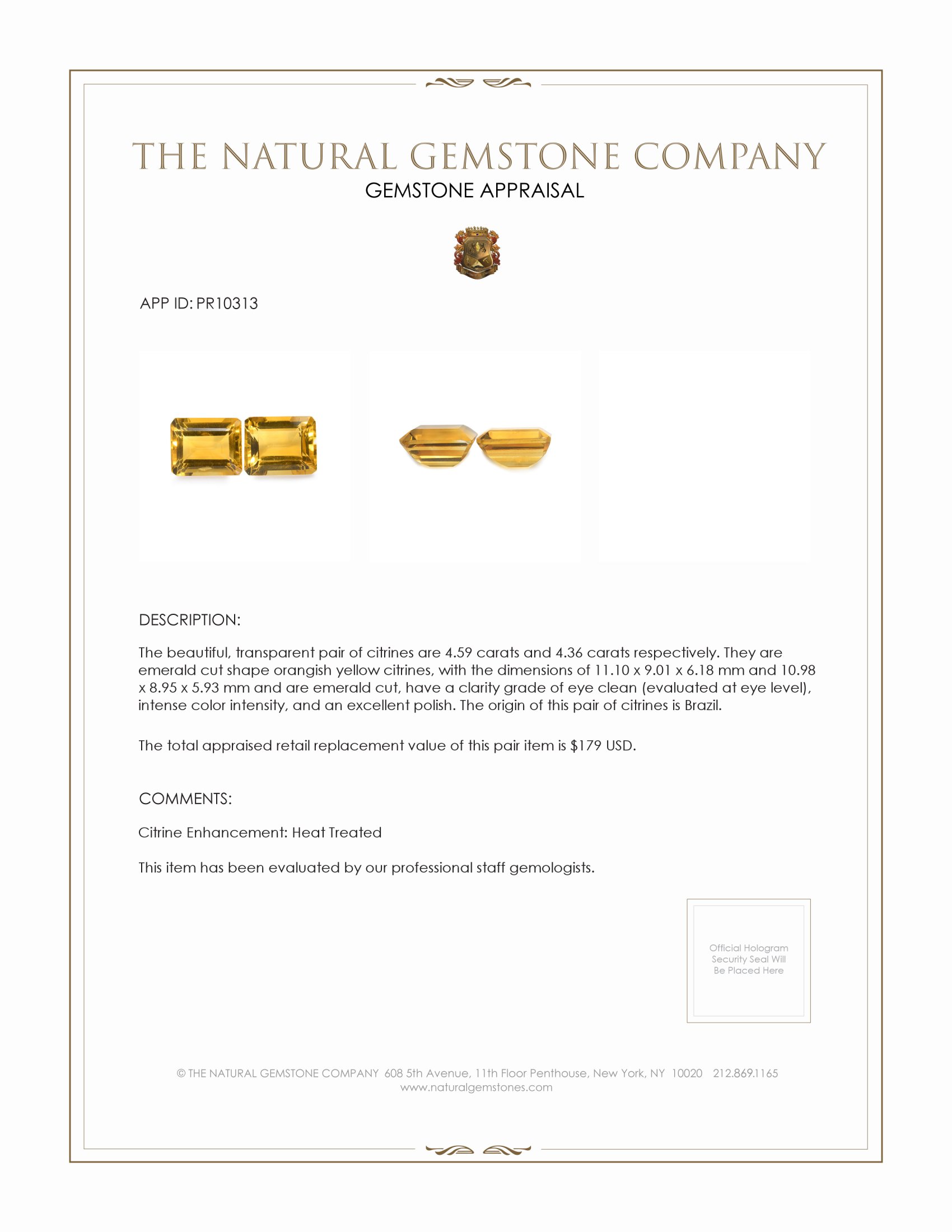 8.95 Ct.Tw. Citrine Pair from Brazil