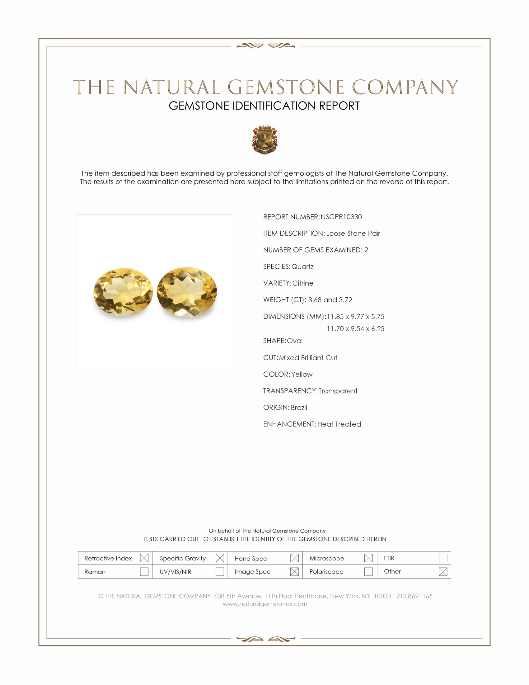 7.40 Ct.Tw. Yellow Citrine Pair from Brazil