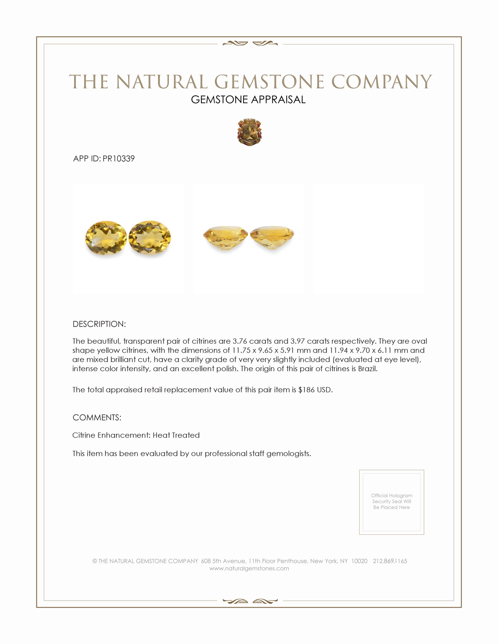 7.73 Ct.Tw. Citrine Pair from Brazil