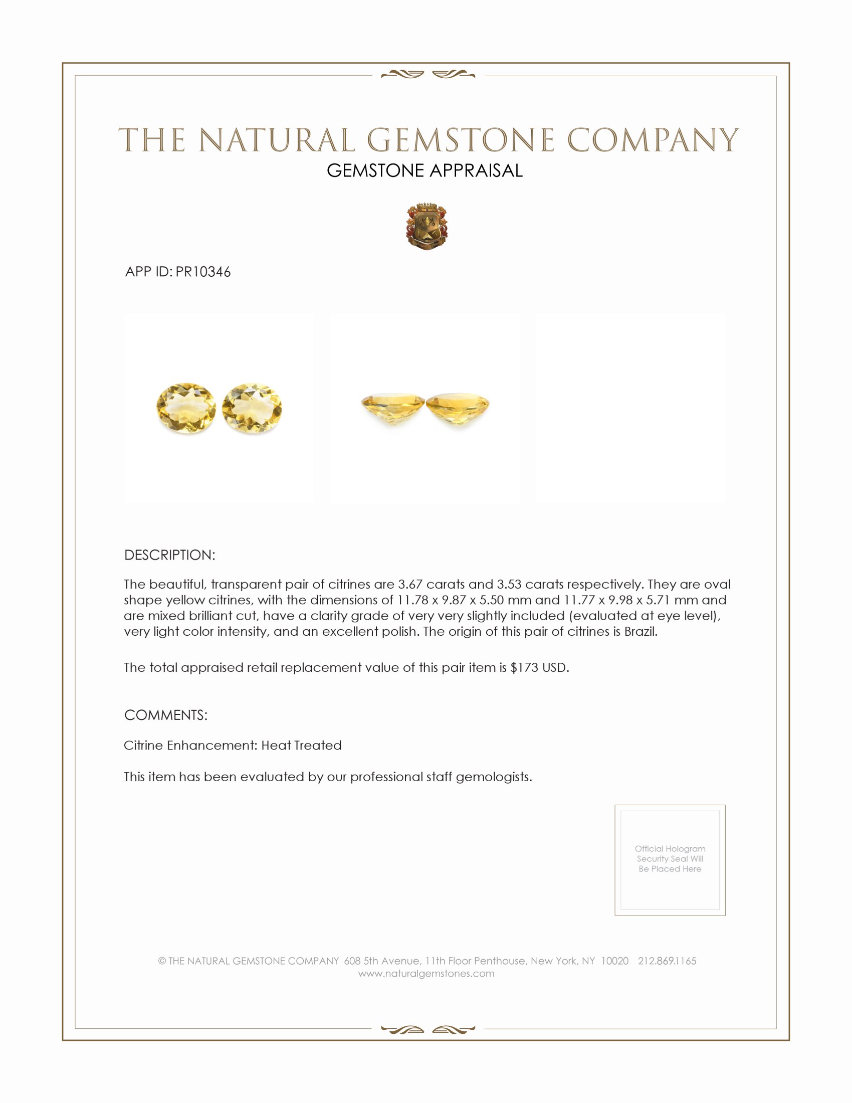 7.20 Ct.Tw. Yellow Citrine Pair from Brazil