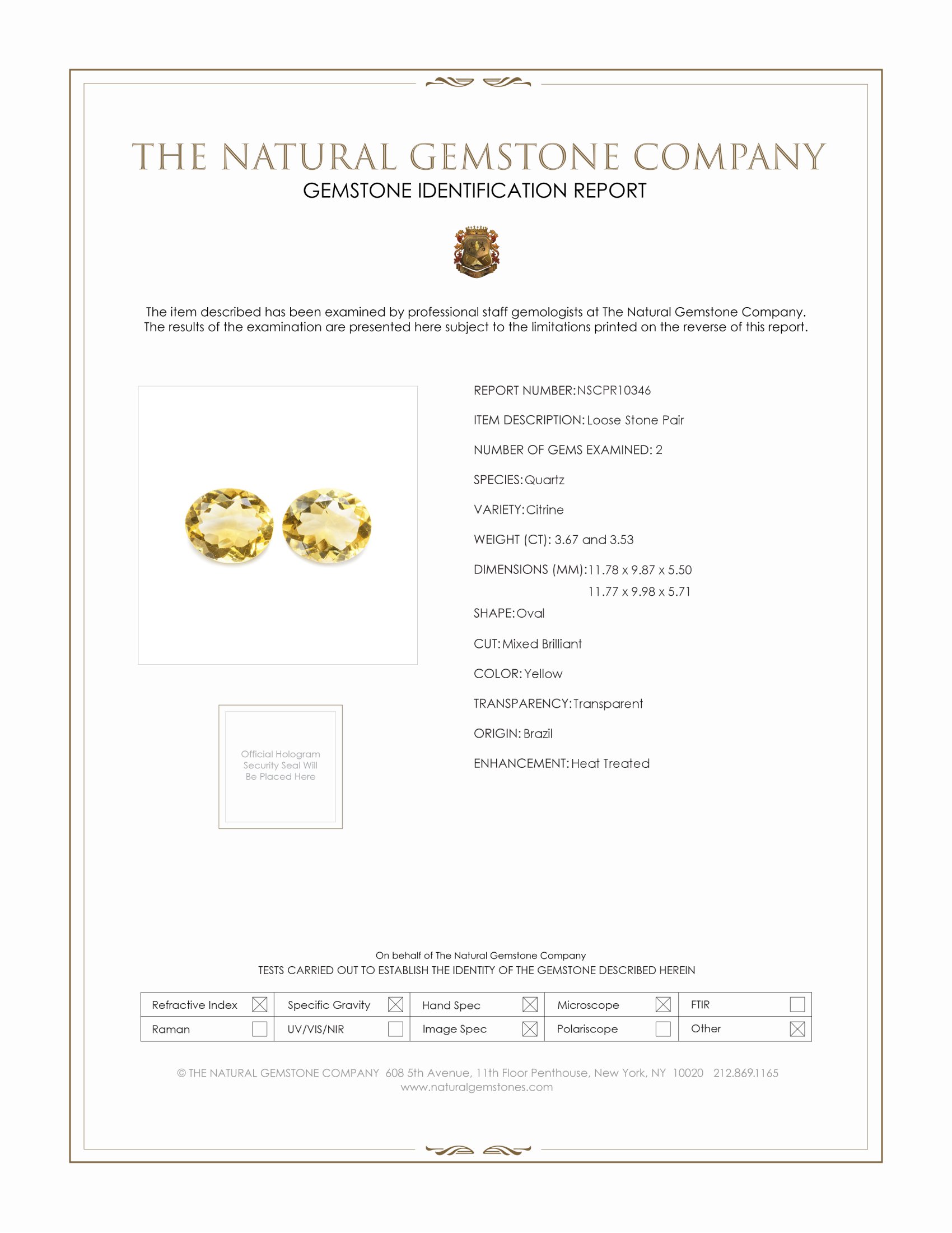 7.20 Ct.Tw. Yellow Citrine Pair from Brazil