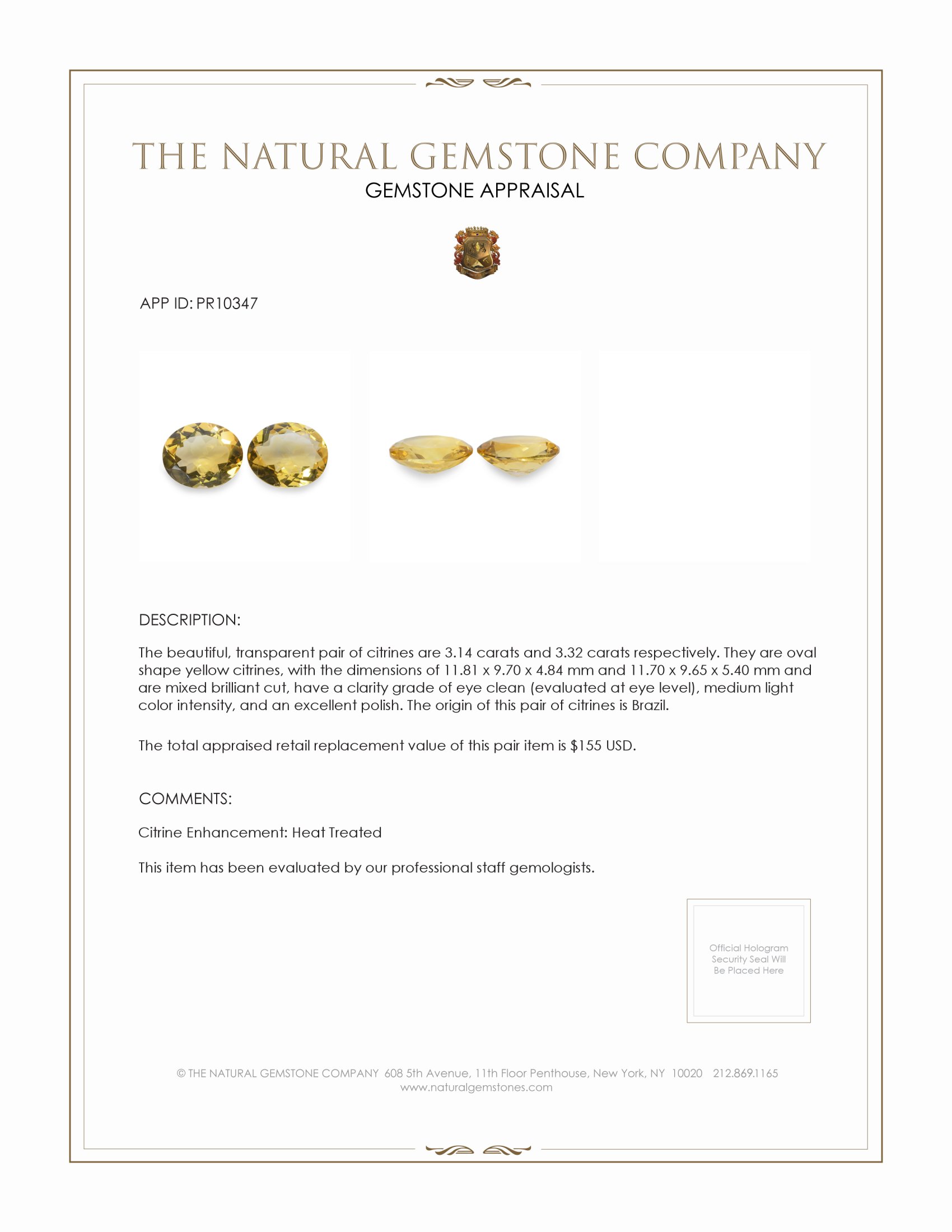 6.46 Ct.Tw. Citrine Pair from Brazil