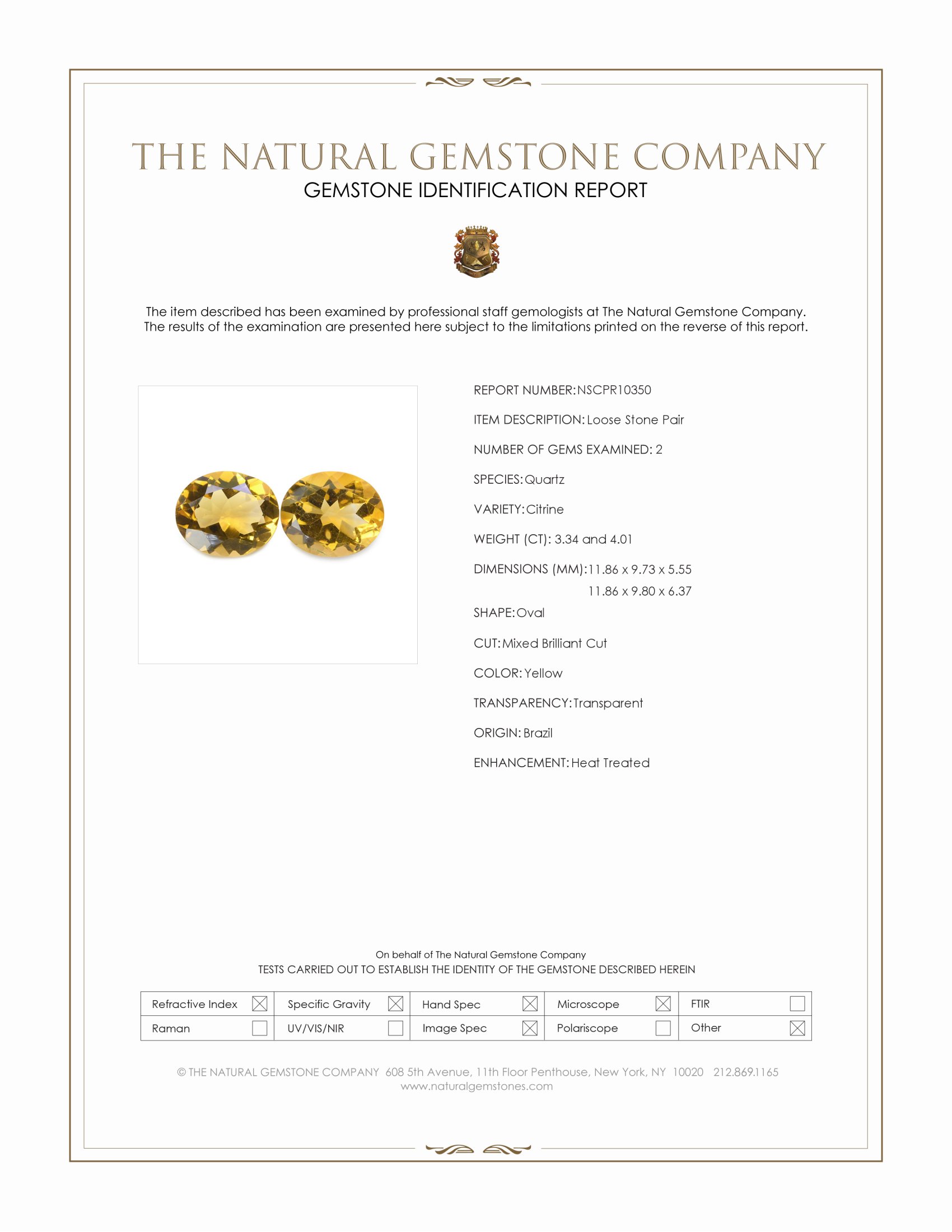 7.35 Ct.Tw. Yellow Citrine Pair from Brazil