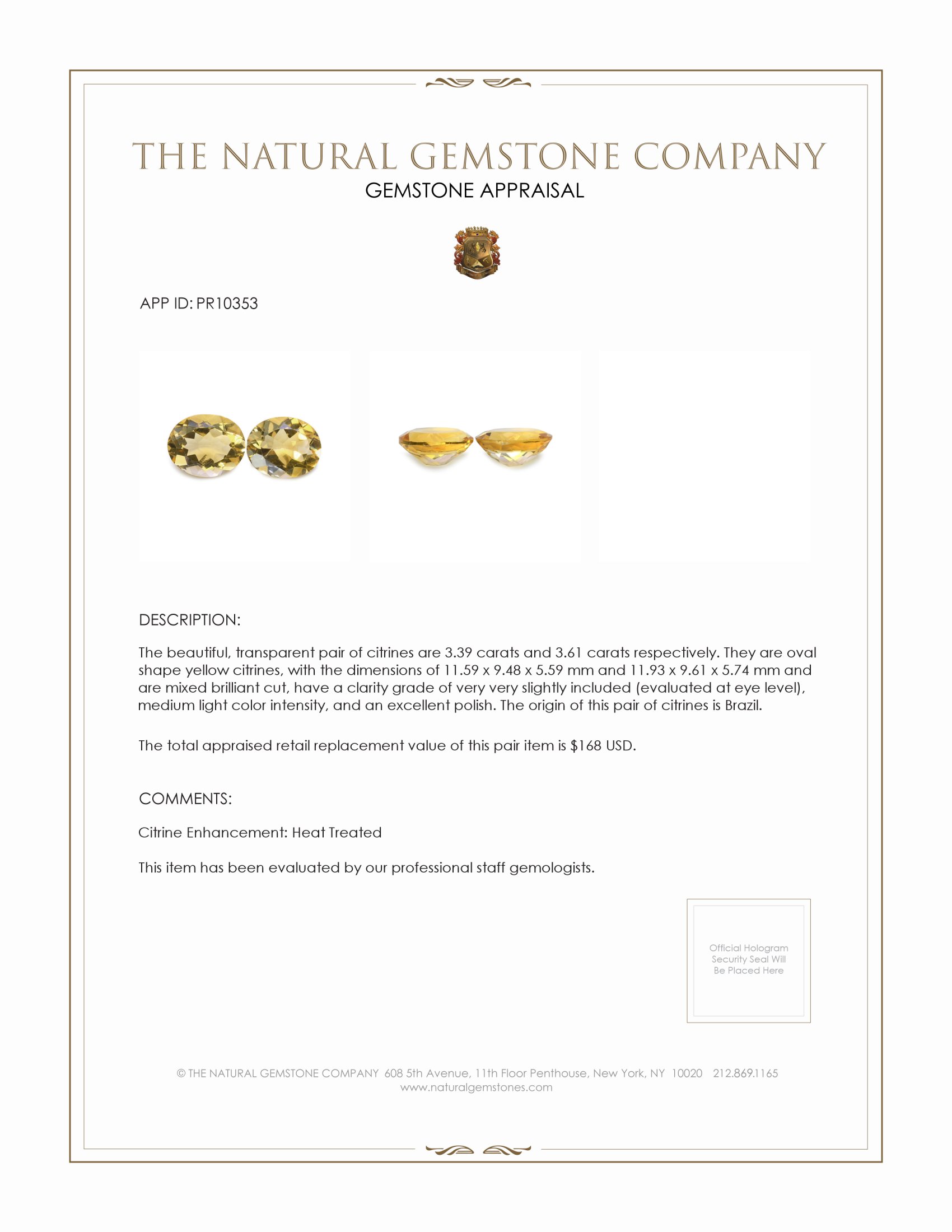 7.00 Ct.Tw. Citrine Pair from Brazil