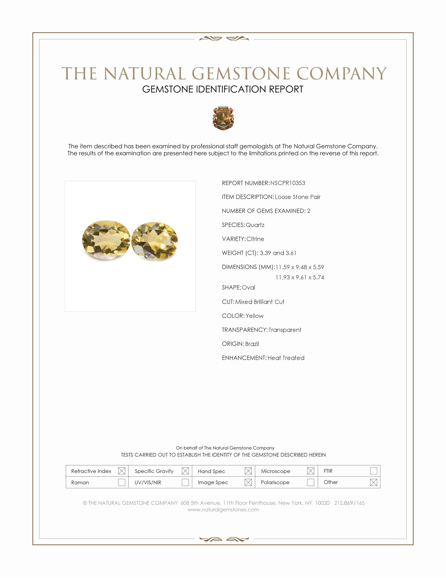 7.00 Ct.Tw. Yellow Citrine Pair from Brazil