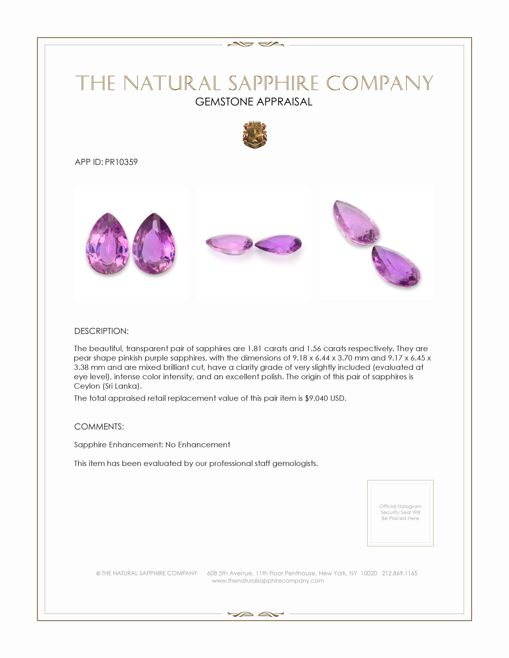 3.37 Ct.Tw. Pinkish Purple Sapphire Pair from Ceylon (Sri Lanka)