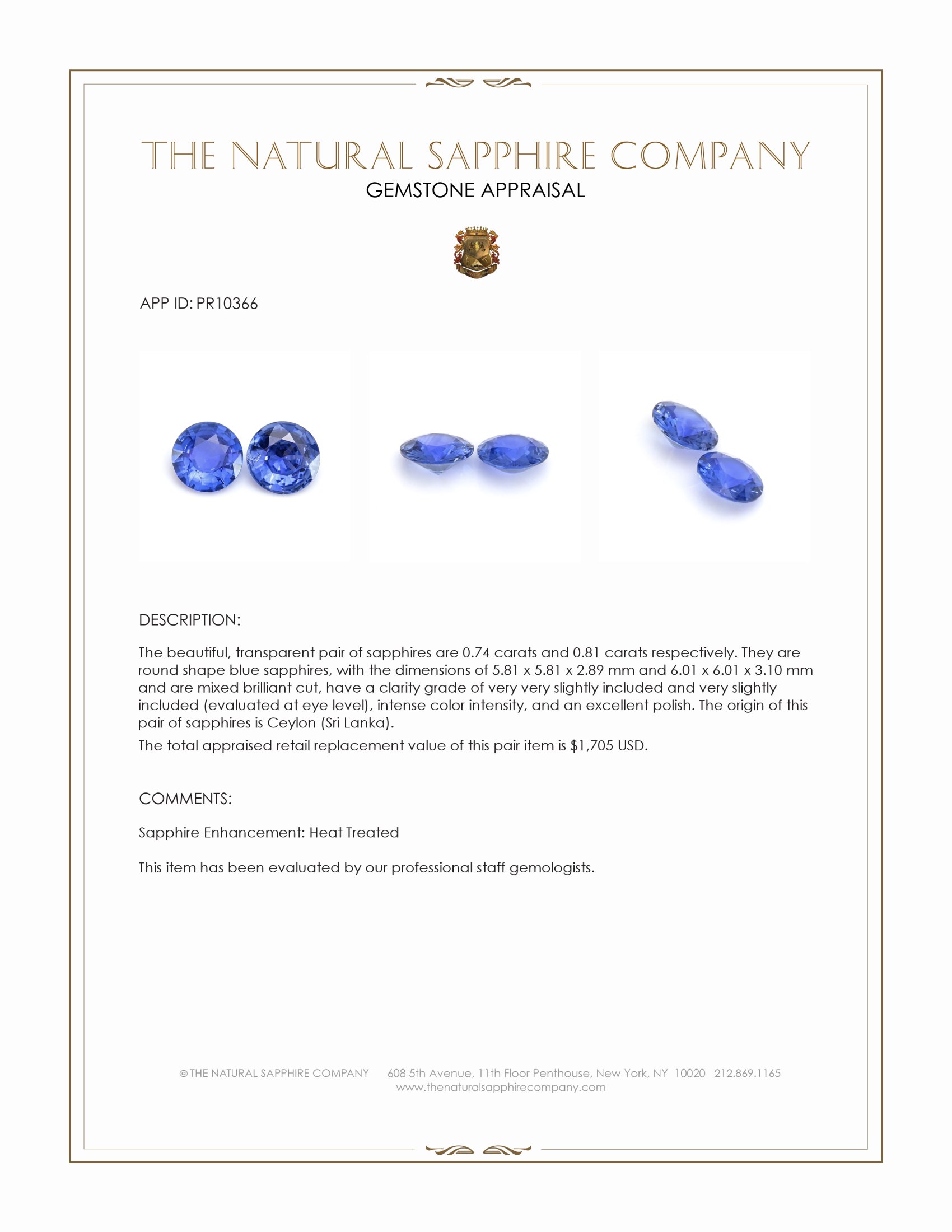 1.55 Ct.Tw. Blue Sapphire Pair from Ceylon (Sri Lanka)