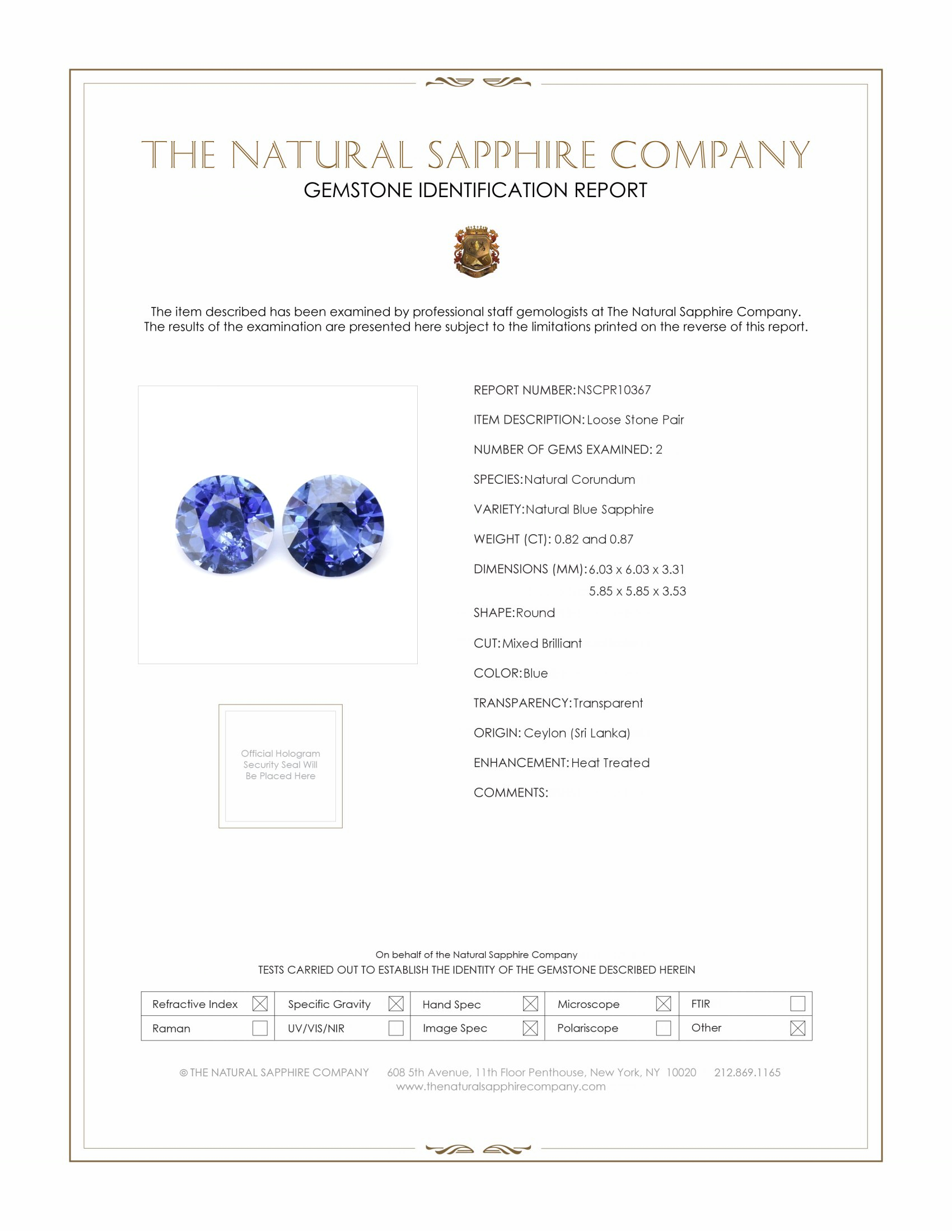 1.69 Ct.Tw. Blue Sapphire Pair from Ceylon (Sri Lanka)