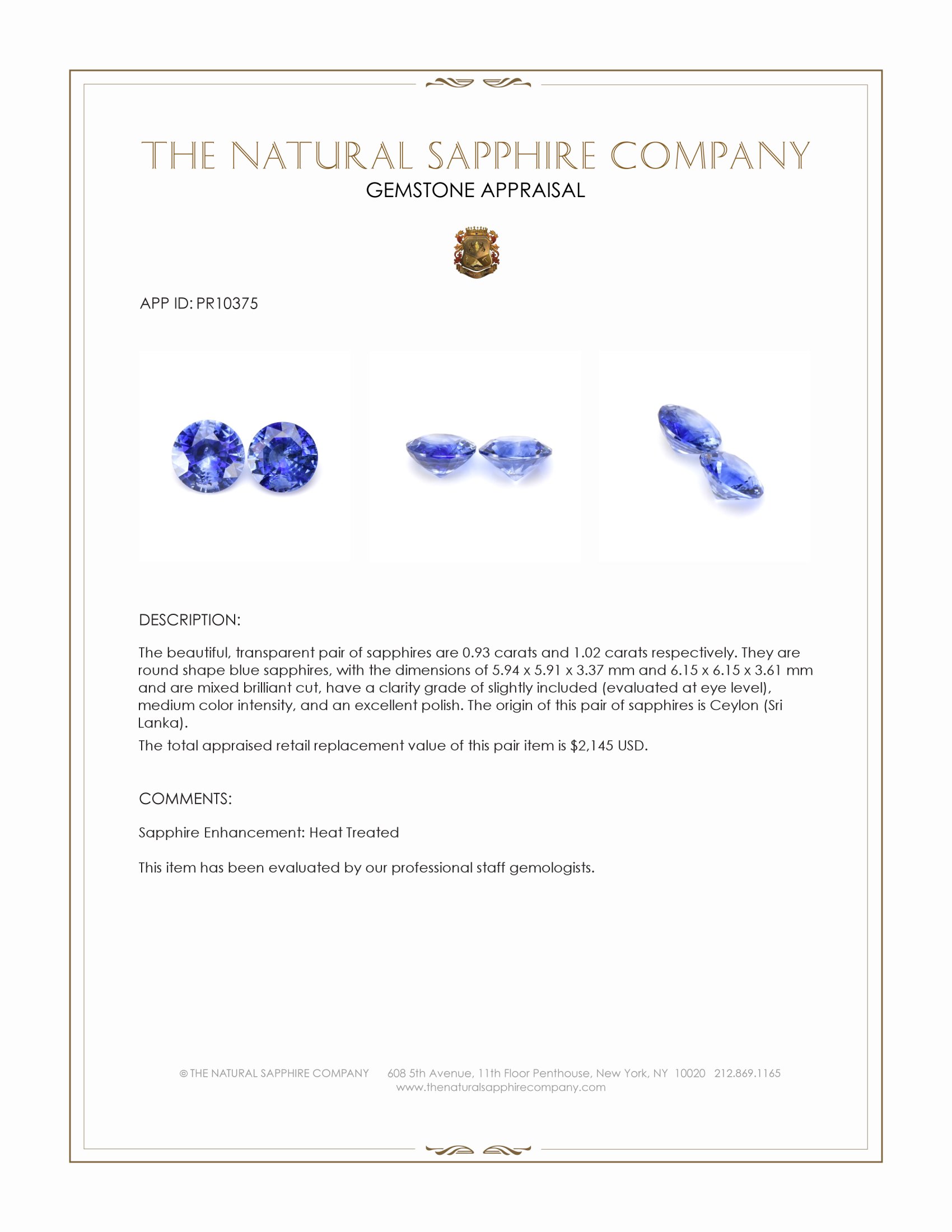 1.95 Ct.Tw. Blue Sapphire Pair from Ceylon (Sri Lanka)