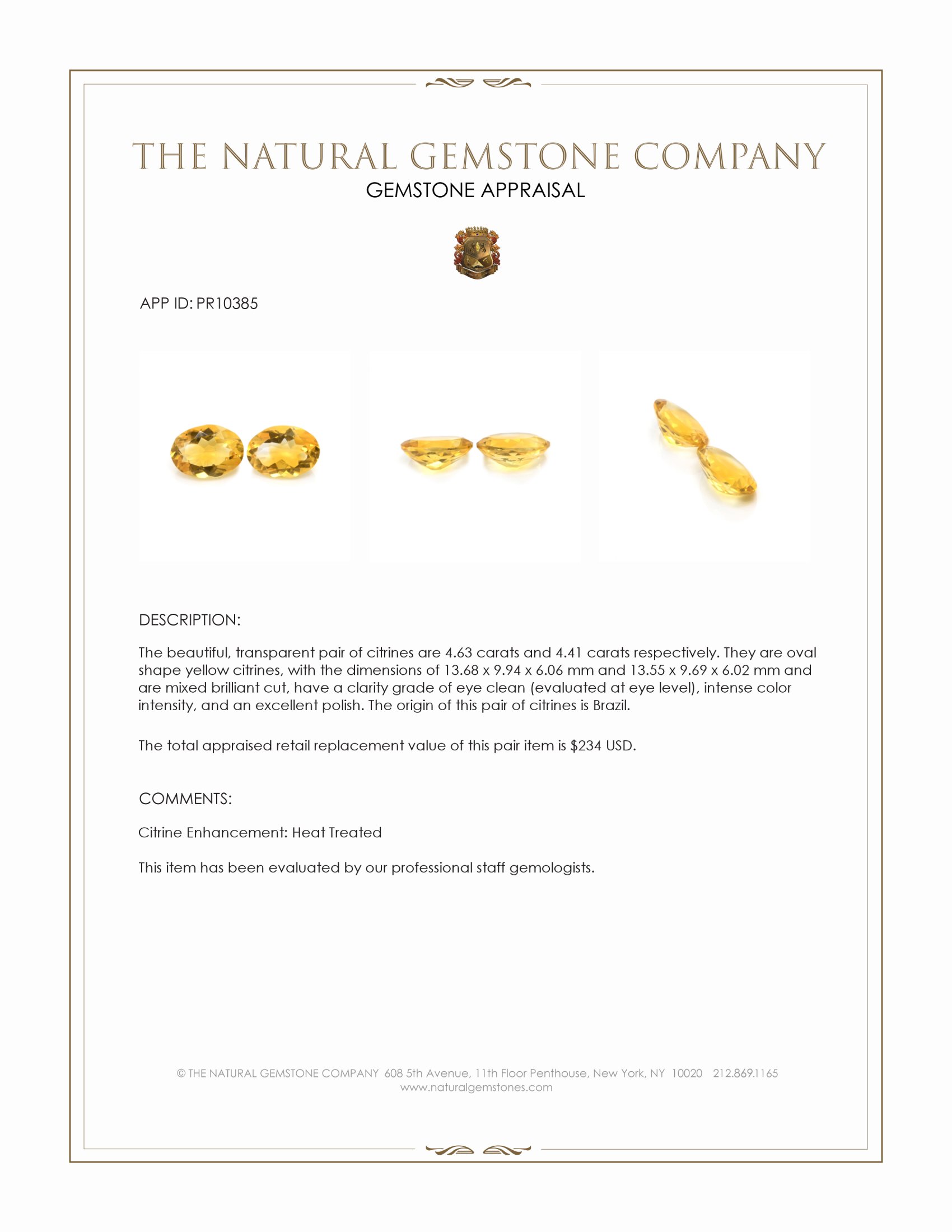 9.04 Ct.Tw. Yellow Citrine Pair from Brazil