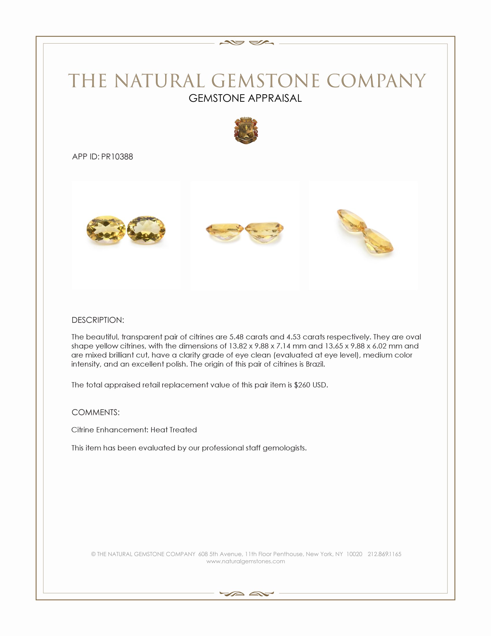 10.01 Ct.Tw. Yellow Citrine Pair from Brazil