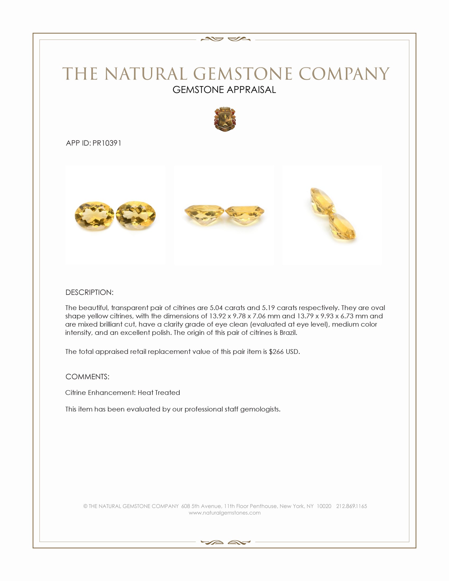 10.23 Ct.Tw. Yellow Citrine Pair from Brazil
