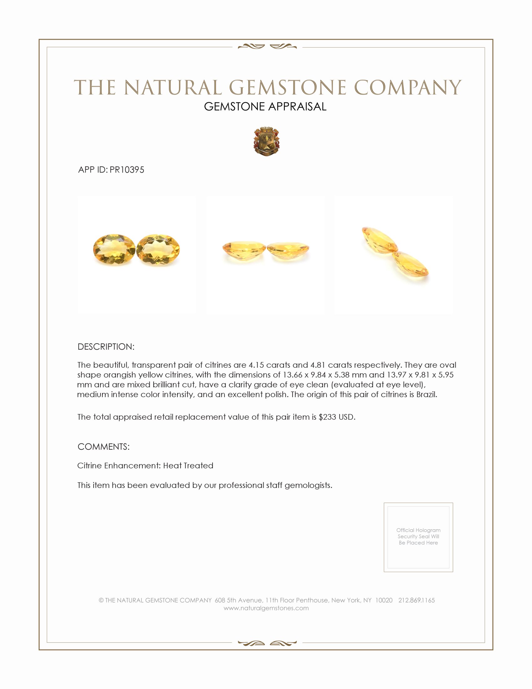 8.96 Ct.Tw. Citrine Pair from Brazil