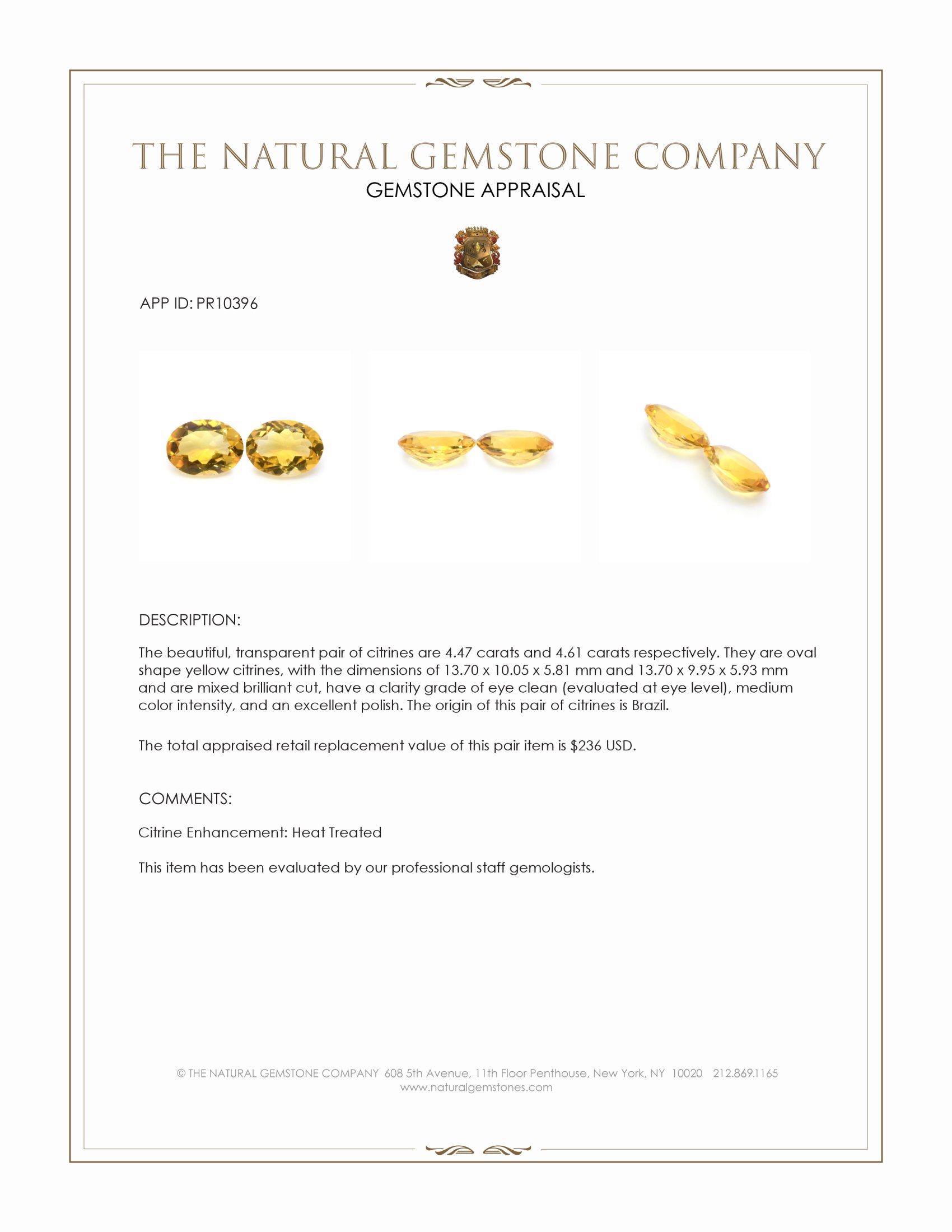 9.08 Ct.Tw. Yellow Citrine Pair from Brazil