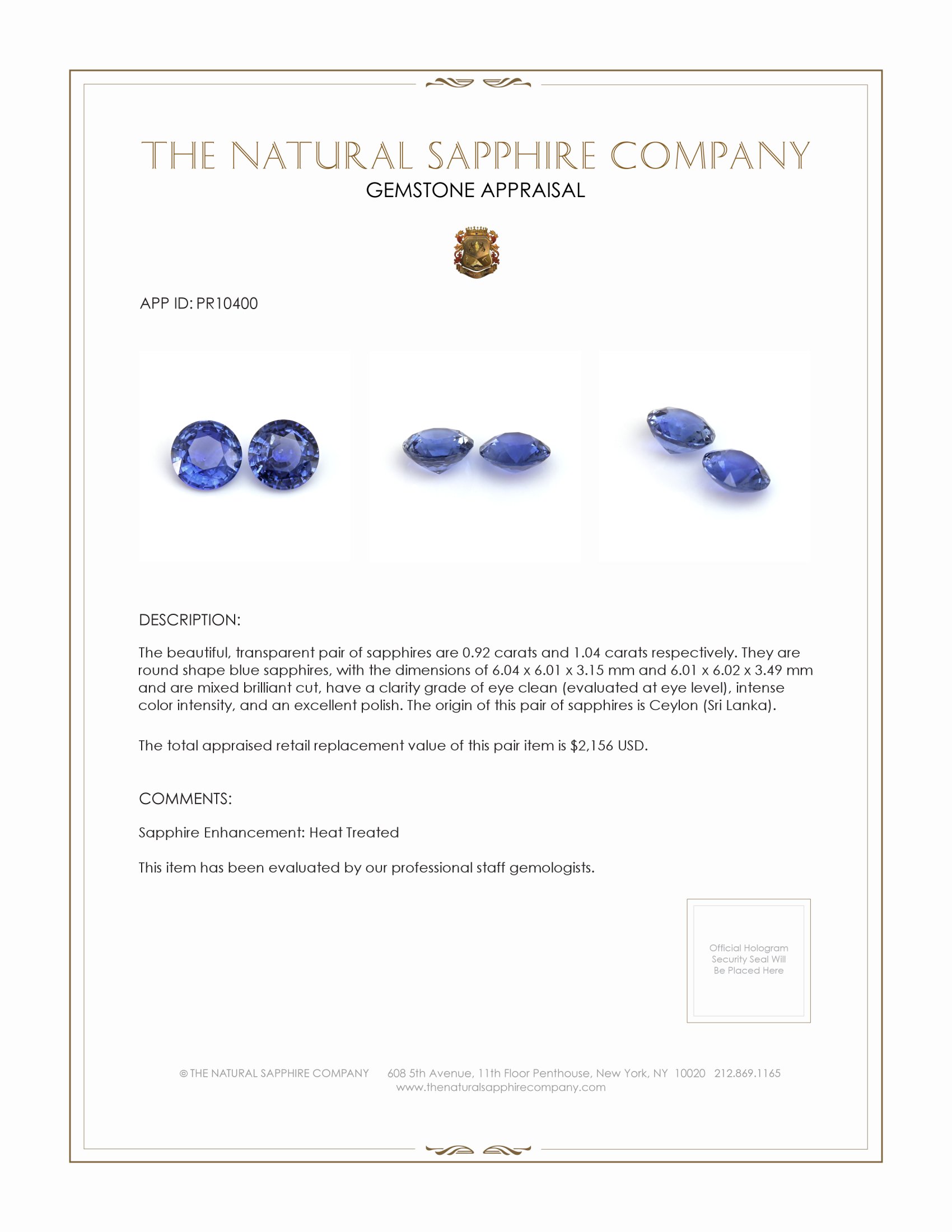 1.96 Ct.Tw. Blue Sapphire Pair from Ceylon (Sri Lanka)