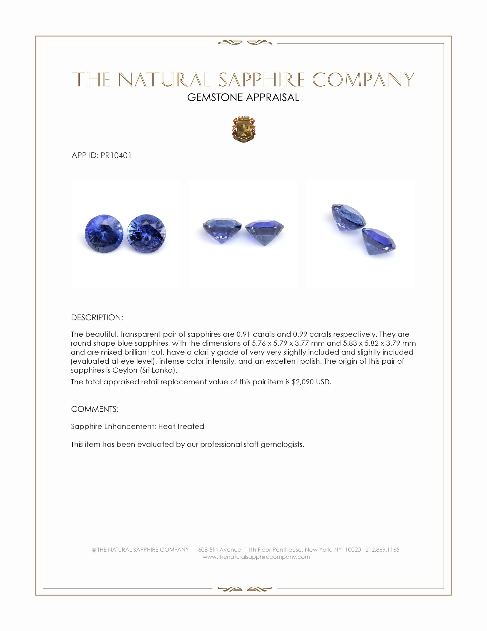 1.90 Ct.Tw. Blue Sapphire Pair from Ceylon (Sri Lanka)