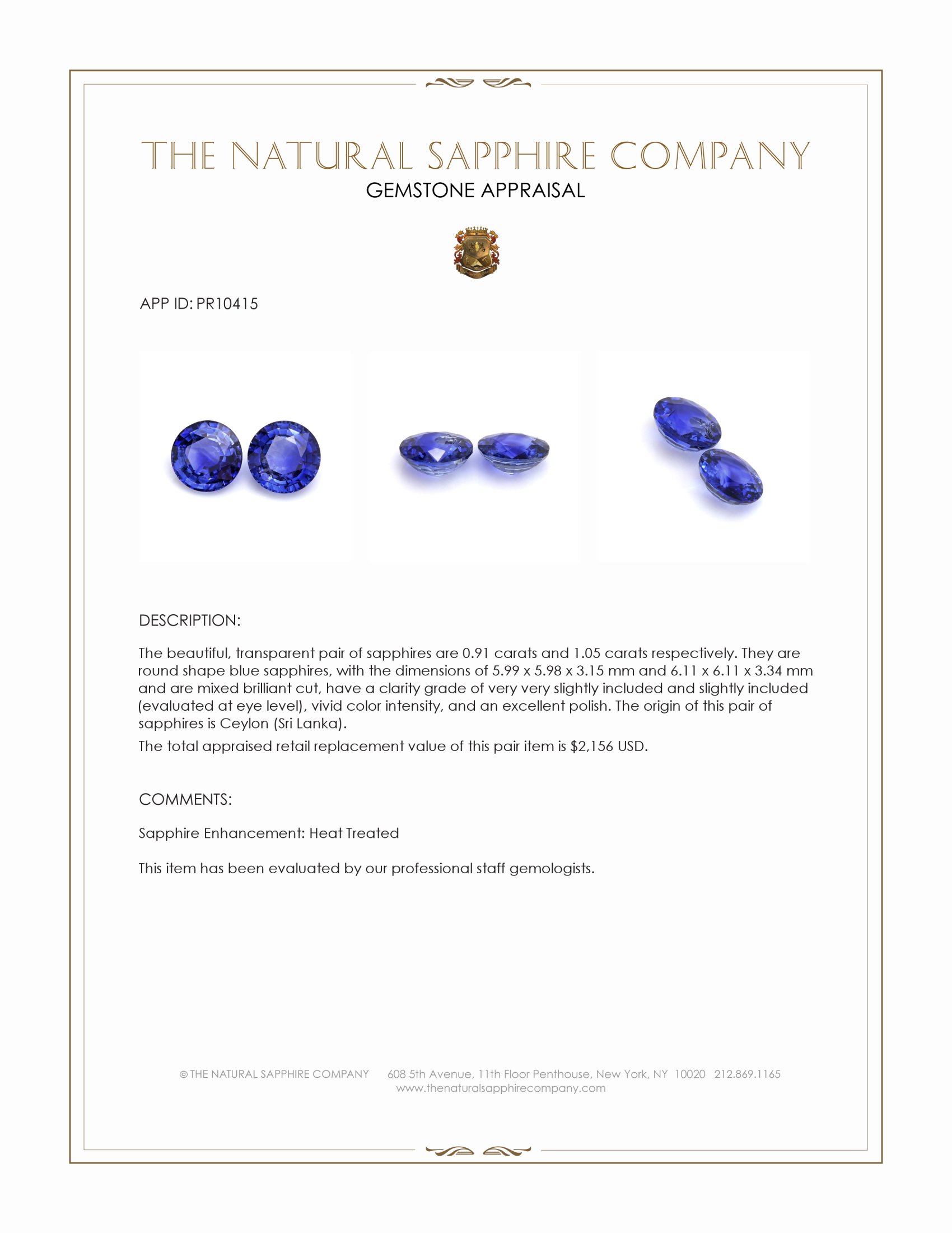 1.96 Ct.Tw. Blue Sapphire Pair from Ceylon (Sri Lanka)