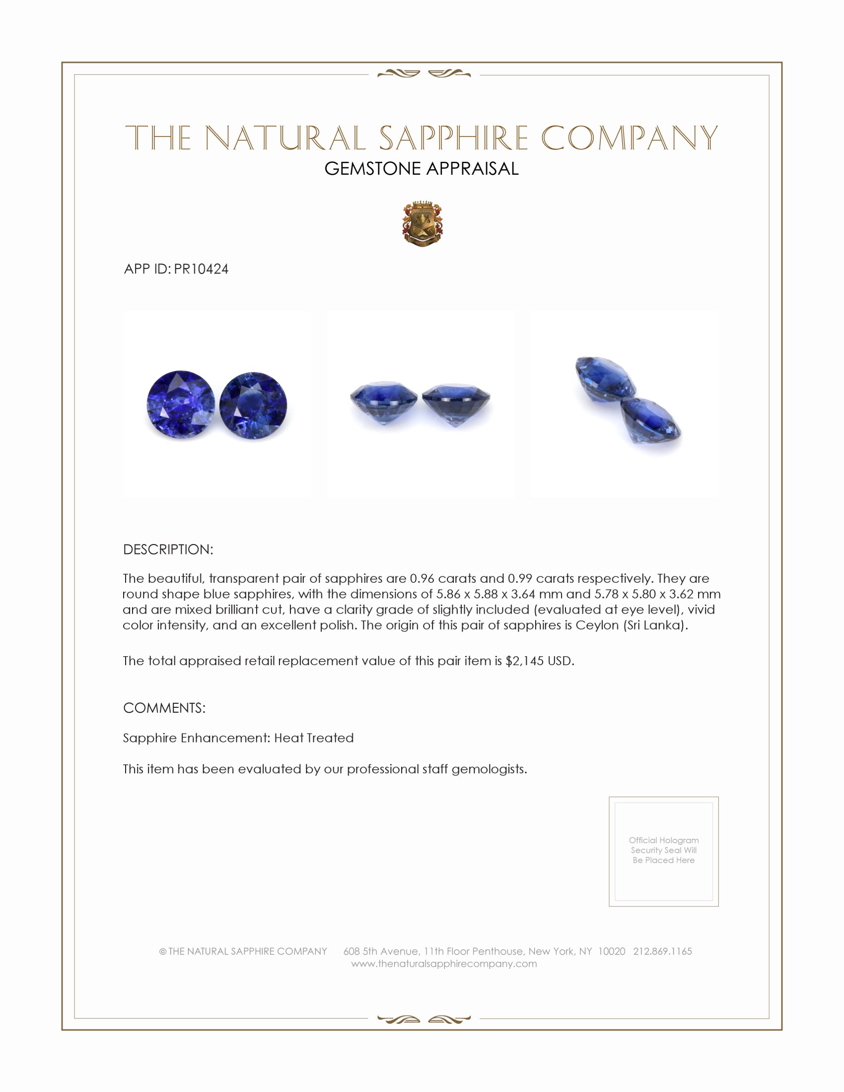 1.95 Ct.Tw. Blue Sapphire Pair from Ceylon (Sri Lanka)