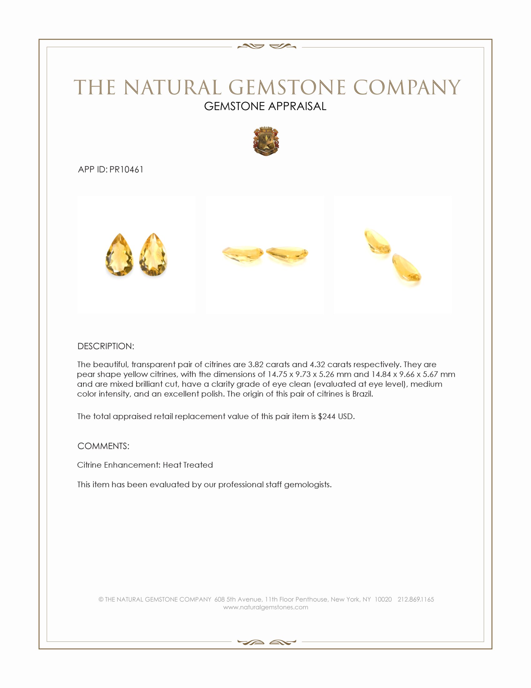 8.14 Ct.Tw. Yellow Citrine Pair from Brazil