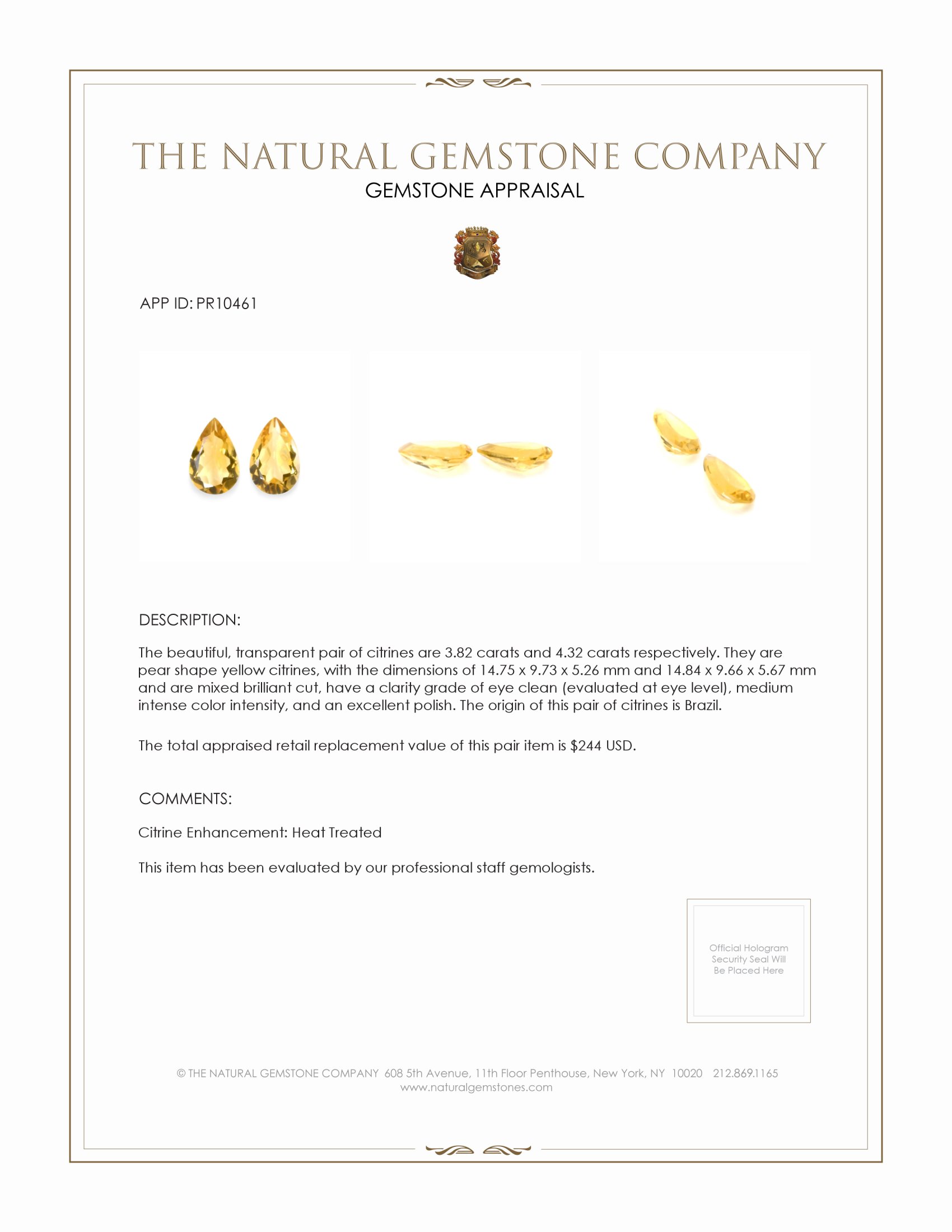 8.14 Ct.Tw. Citrine Pair from Brazil
