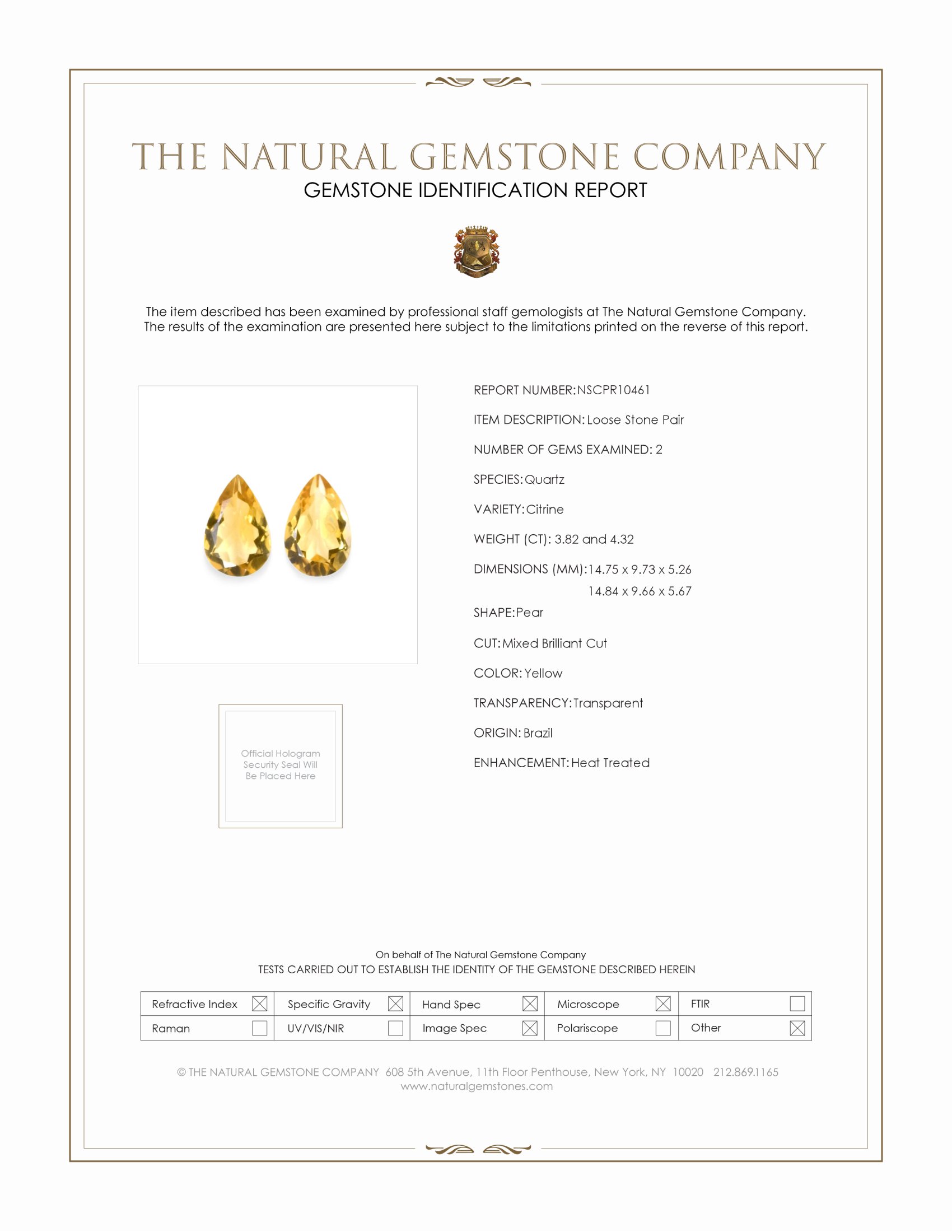 8.14 Ct.Tw. Yellow Citrine Pair from Brazil