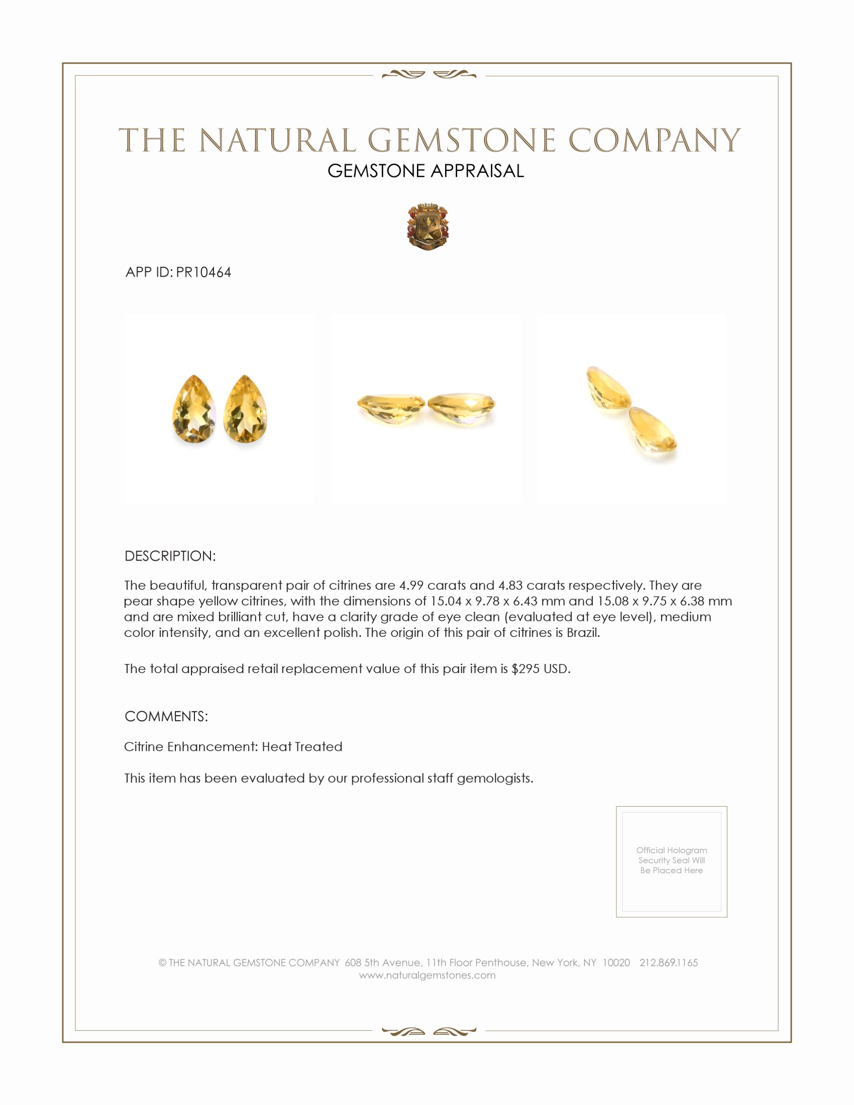 9.82 Ct.Tw. Yellow Citrine Pair from Brazil