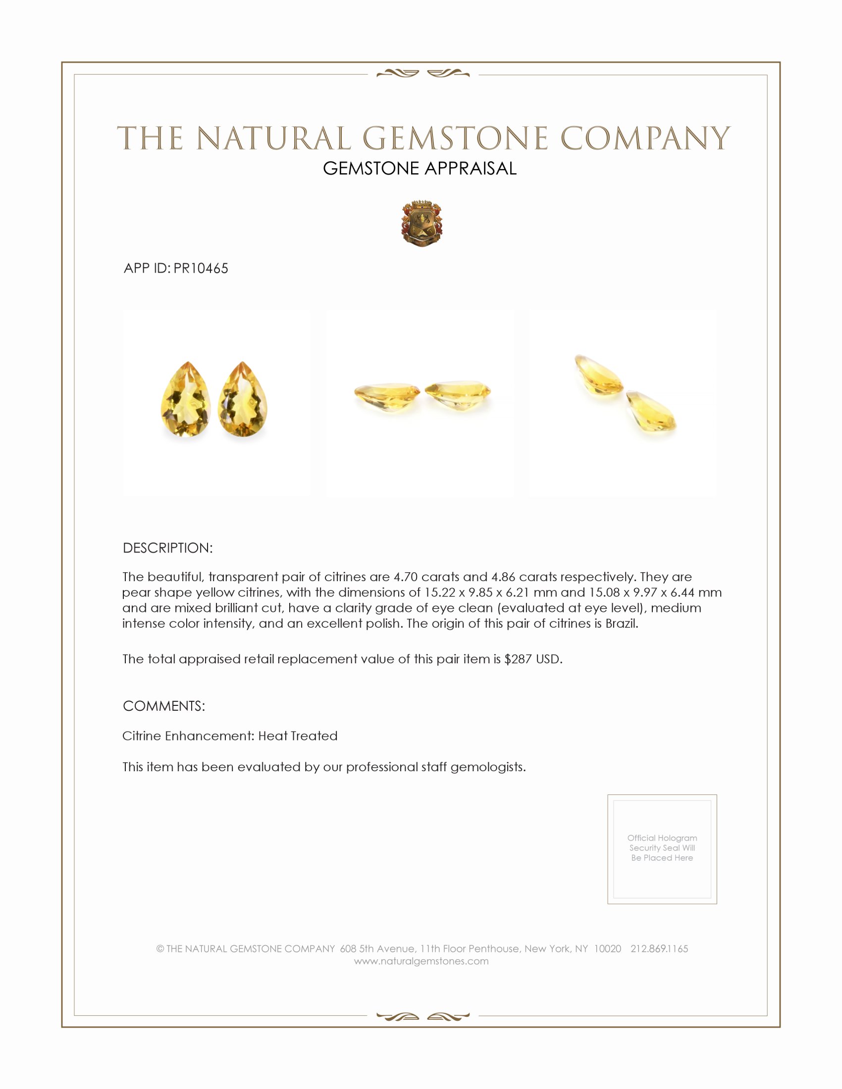 9.56 Ct.Tw. Citrine Pair from Brazil