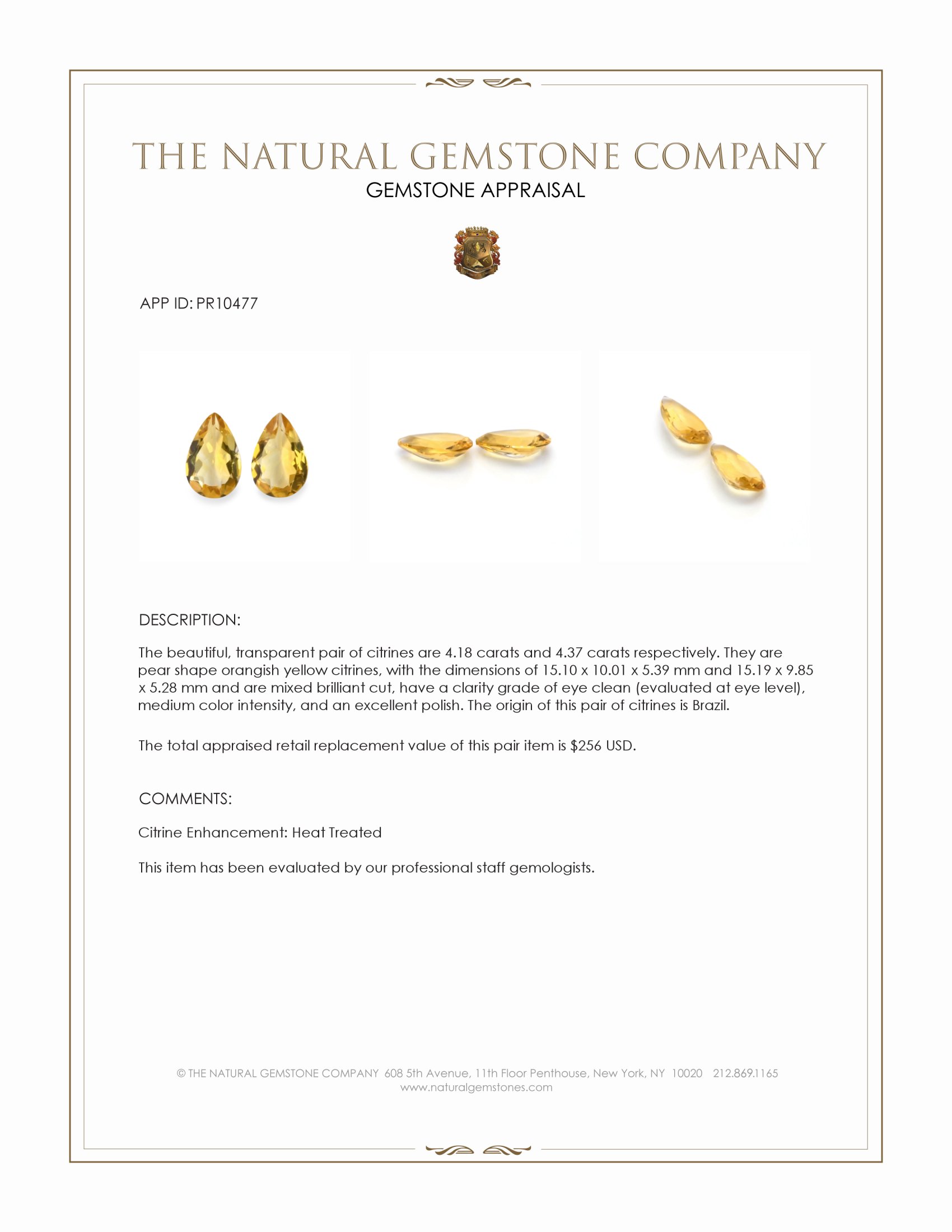8.55 Ct.Tw. Orangish Yellow Citrine Pair from Brazil