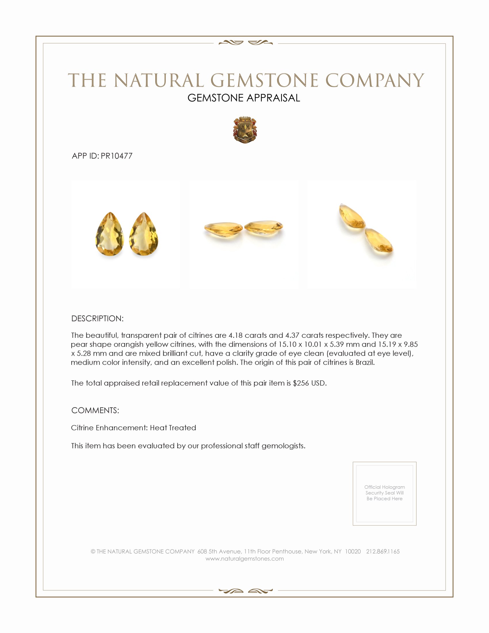 8.55 Ct.Tw. Citrine Pair from Brazil