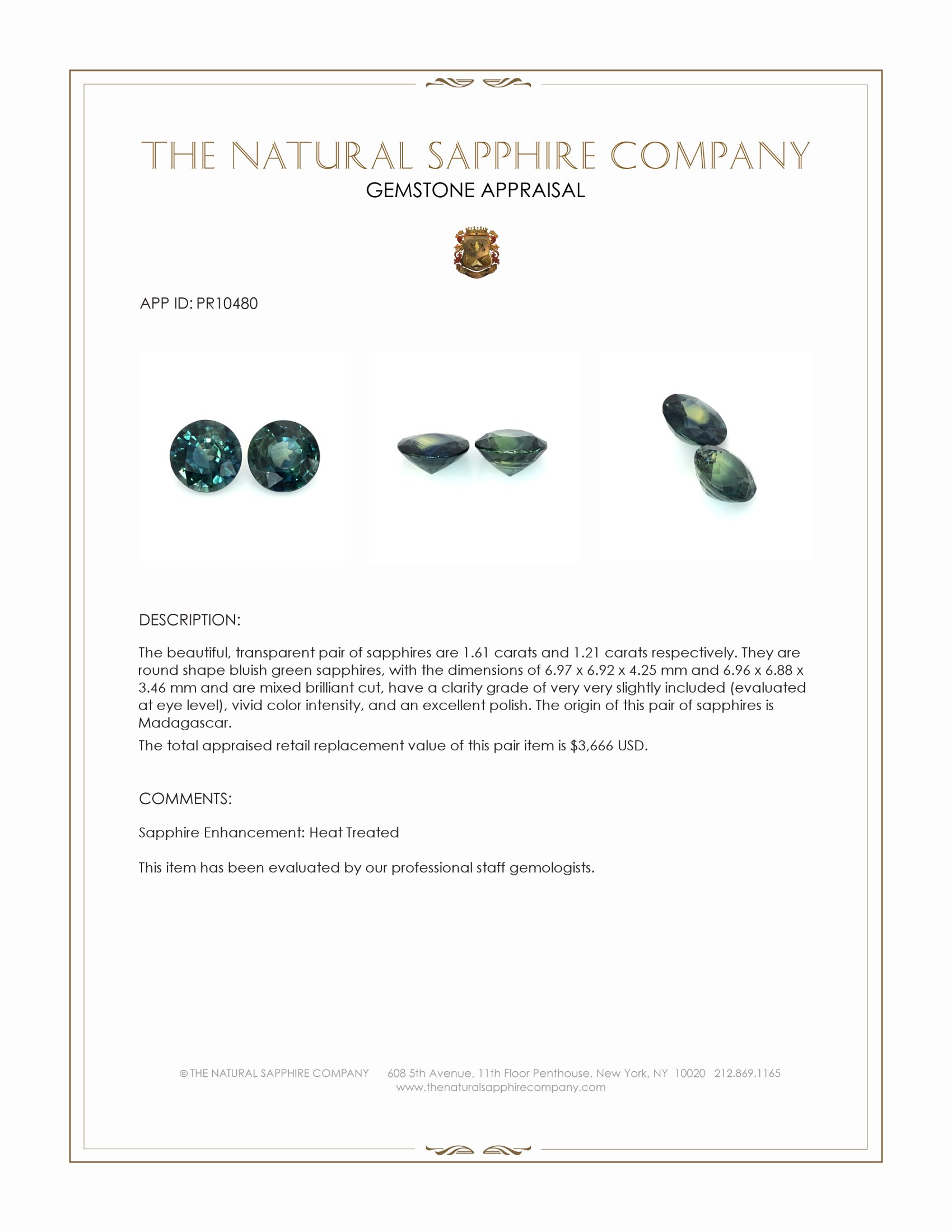 2.82 Ct.Tw. Bluish Green Sapphire Pair from Madagascar