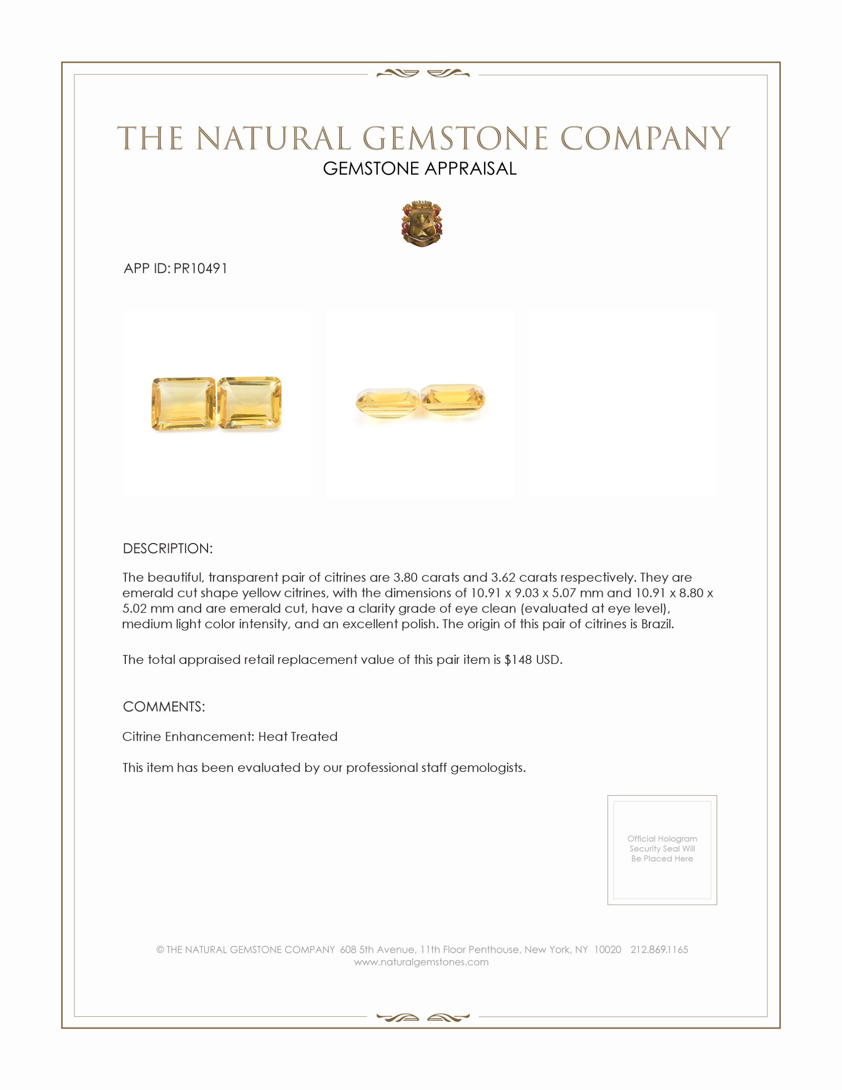 7.42 Ct.Tw. Citrine Pair from Brazil