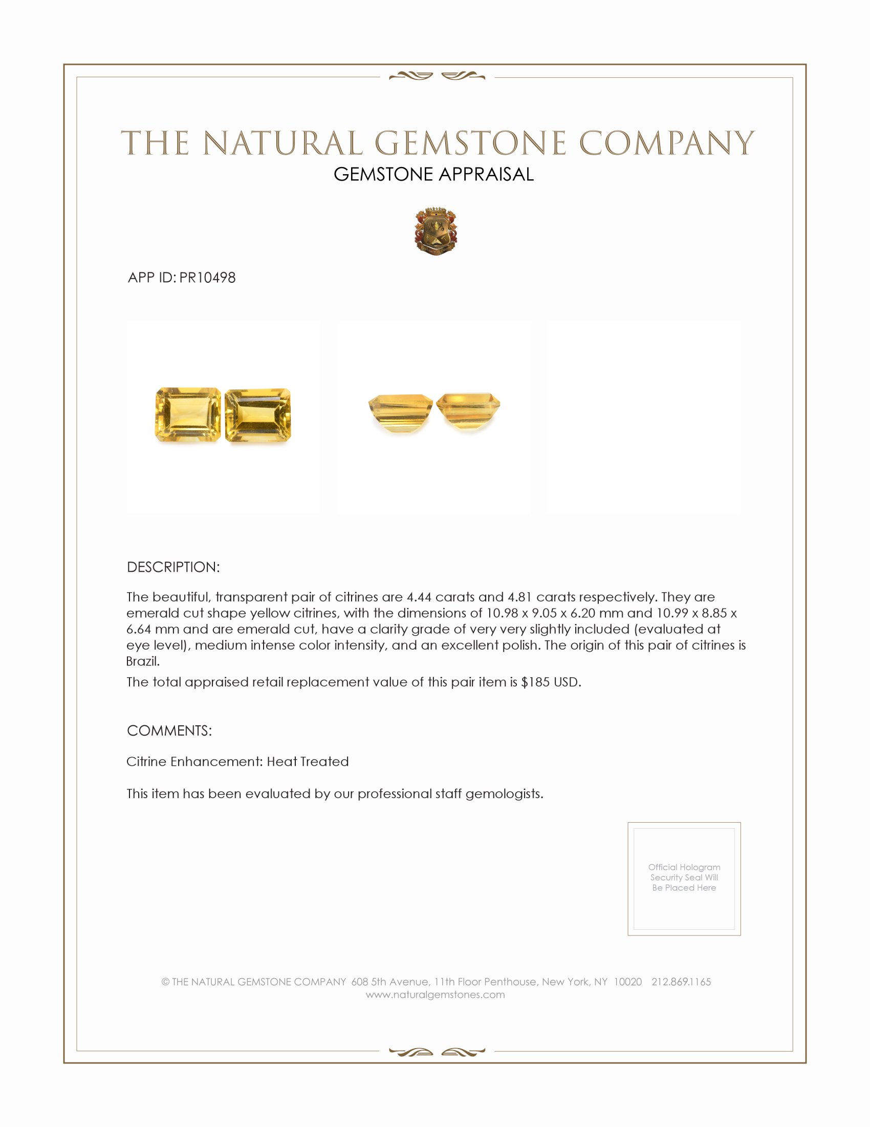 9.25 Ct.Tw. Citrine Pair from Brazil