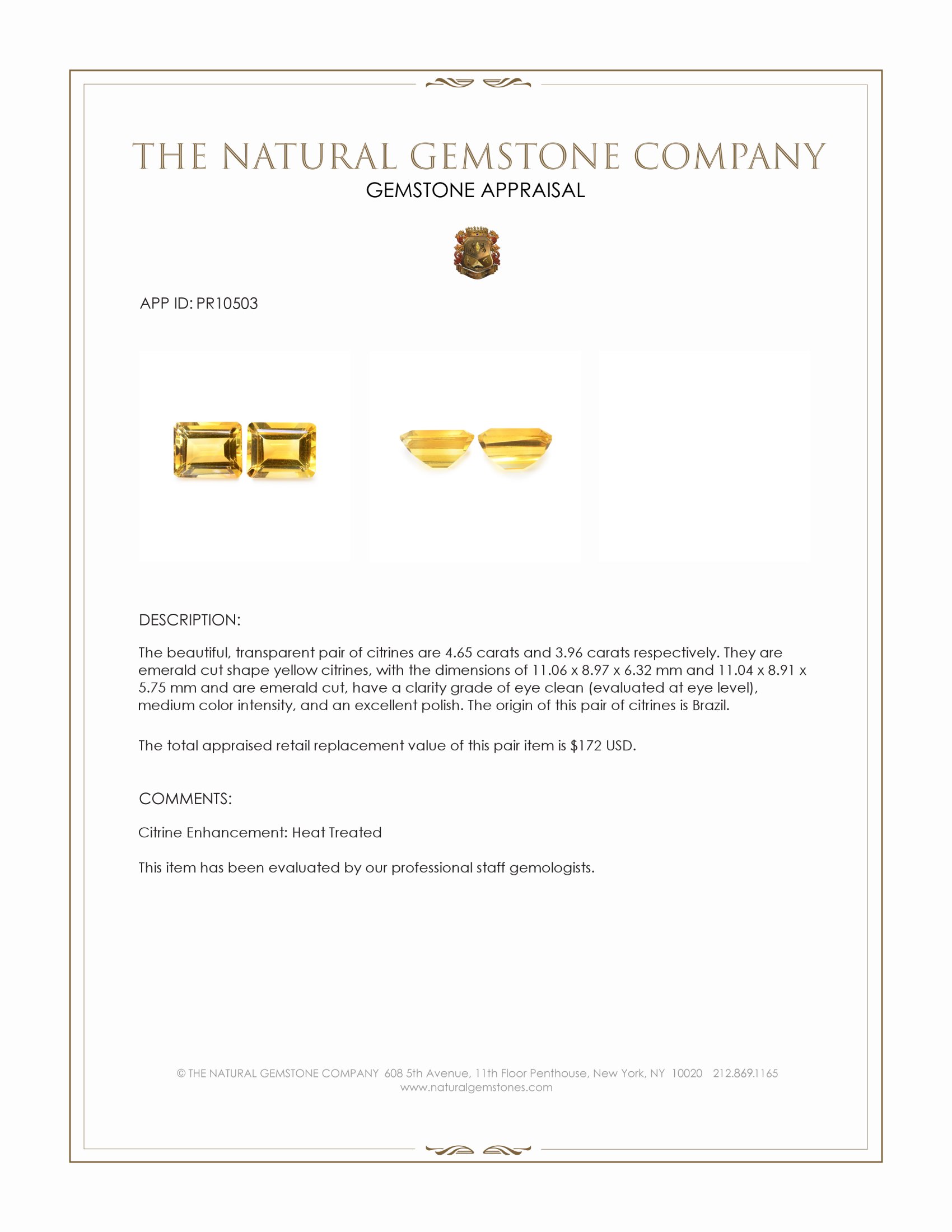 8.61 Ct.Tw. Yellow Citrine Pair from Brazil