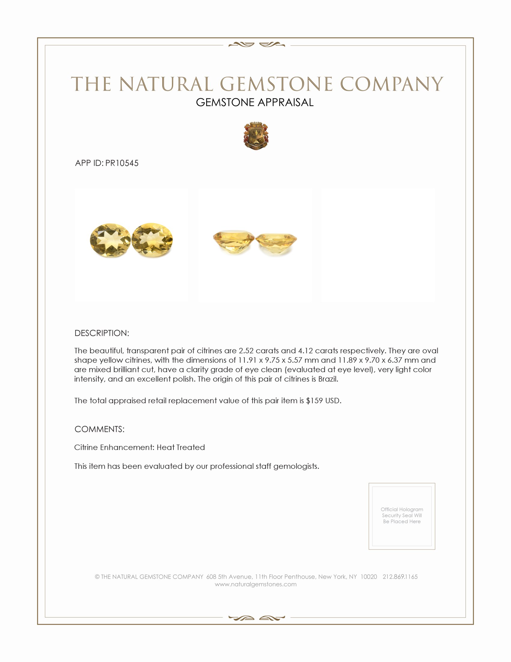 6.64 Ct.Tw. Citrine Pair from Brazil